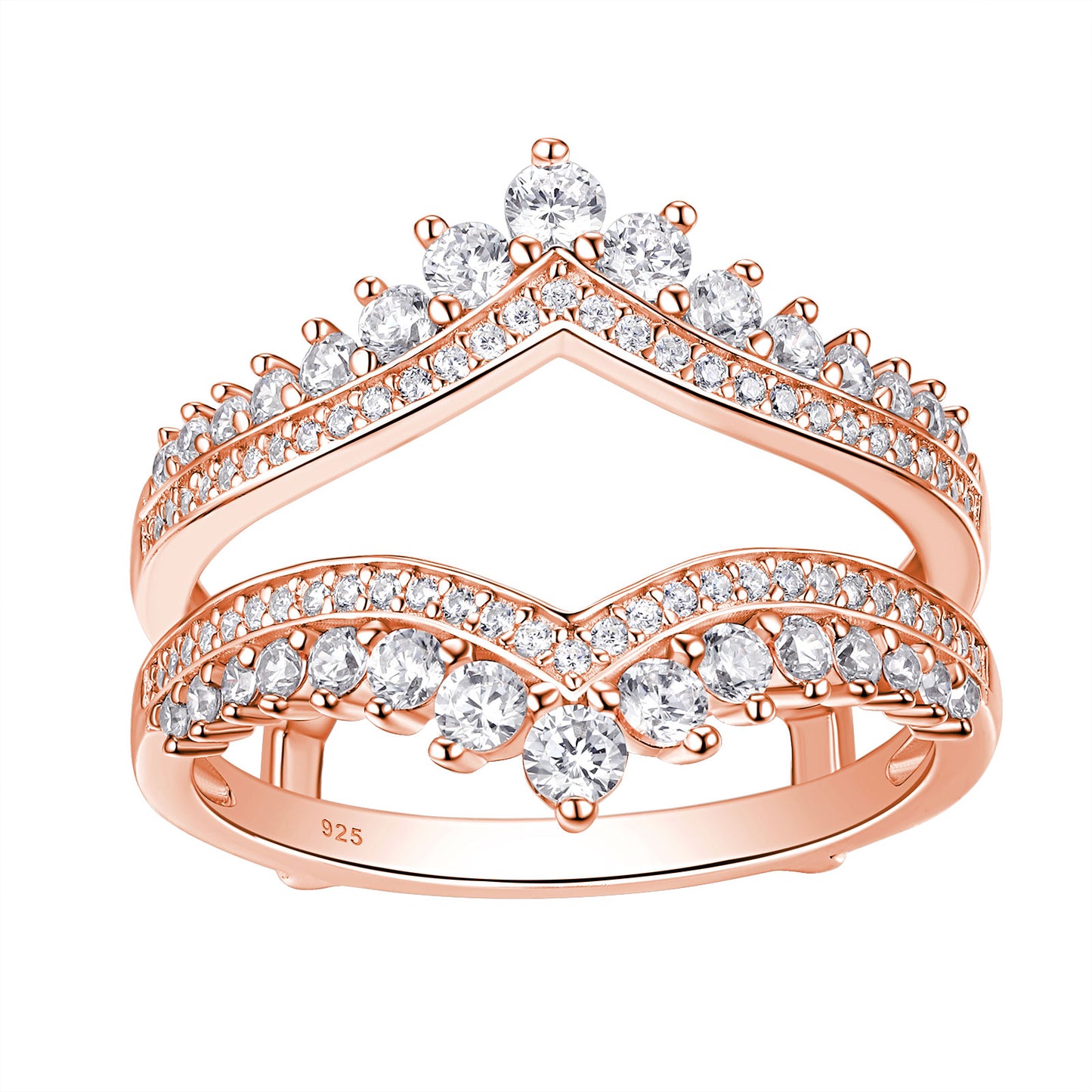 Newshe Cubic Zirconia Wedding Bands for Women Crown Double Ring Enhancer for Engagement Rings 925 Sterling Silver Size 5-10