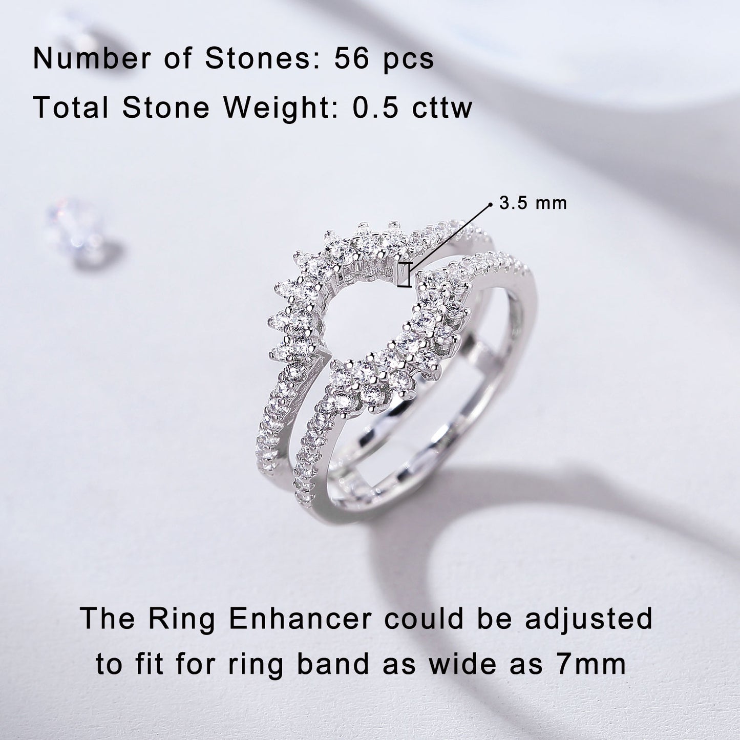 Newshe Ring Enhancer for Engagement Rings Sterling Silver Curved Wedding Band for Women 5A Cz Eternity Size 5-10
