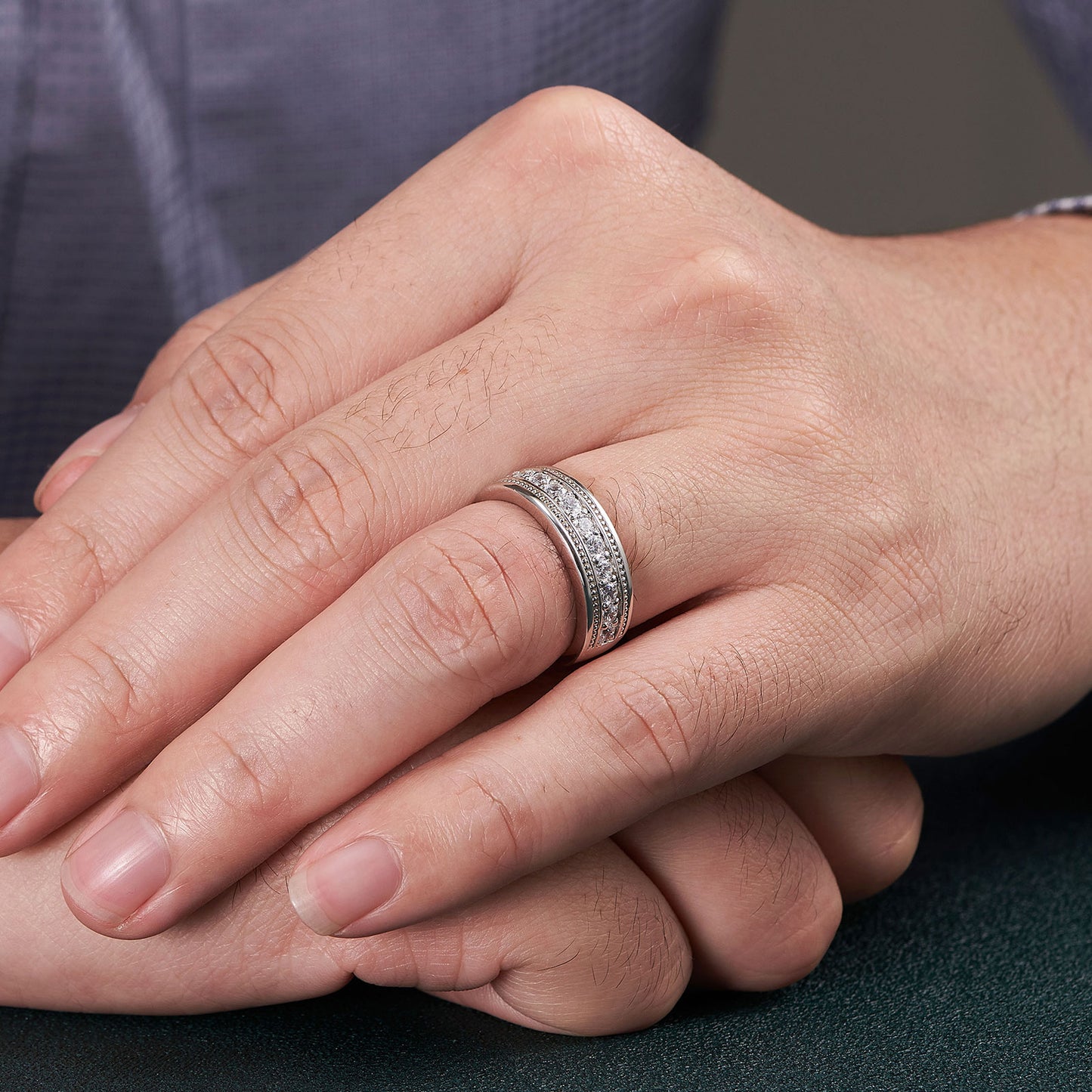 Newshe Jewellery Mens Wedding Band Moissanite Wedding Rings 925 Sterling Silver Promise 1.25ct Round Cut Size 7-13