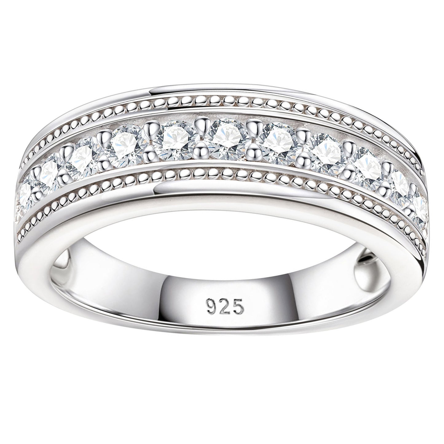 Newshe Jewellery Mens Wedding Band Moissanite Wedding Rings 925 Sterling Silver Promise 1.25ct Round Cut Size 7-13