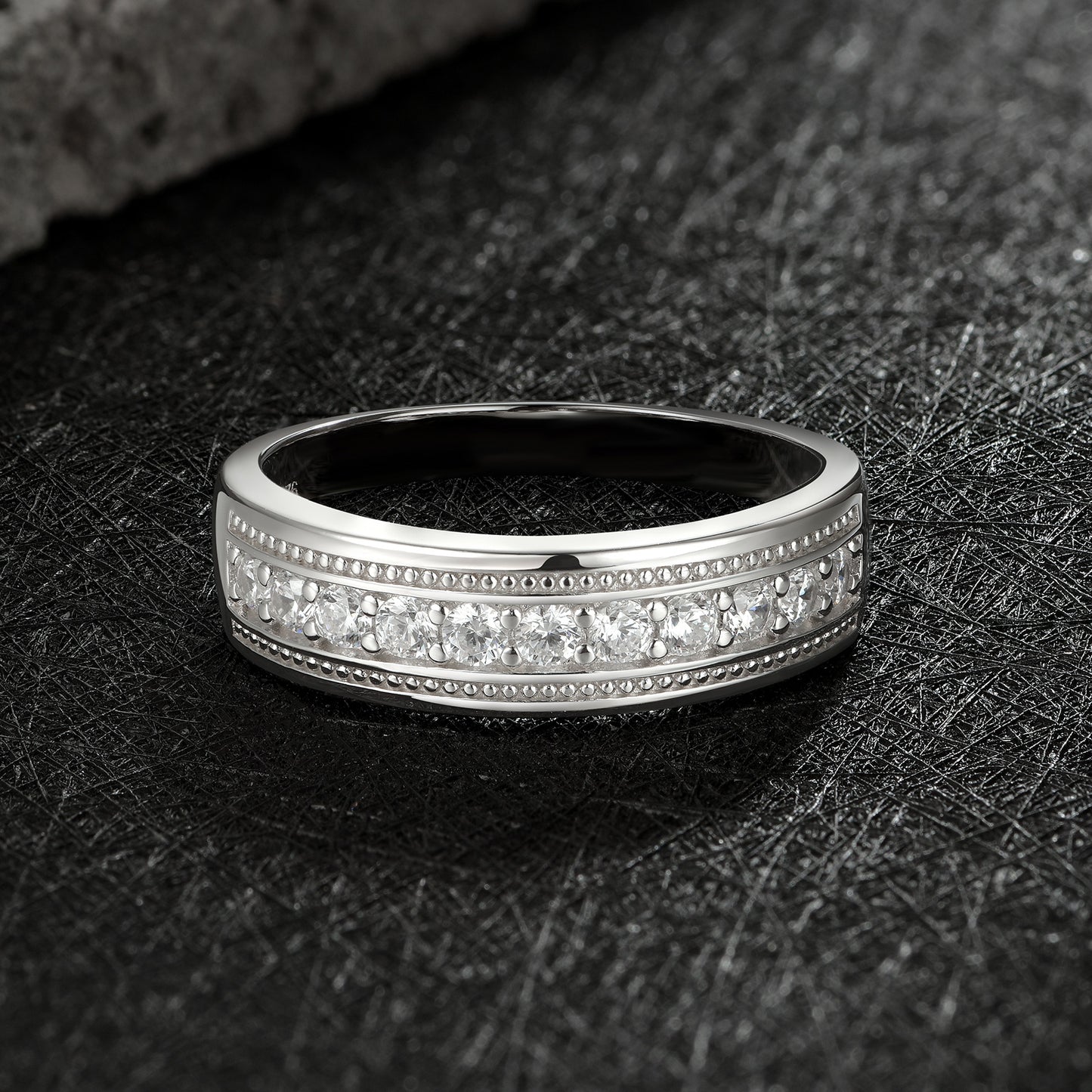 Newshe Jewellery Mens Wedding Band Moissanite Wedding Rings 925 Sterling Silver Promise 1.25ct Round Cut Size 7-13