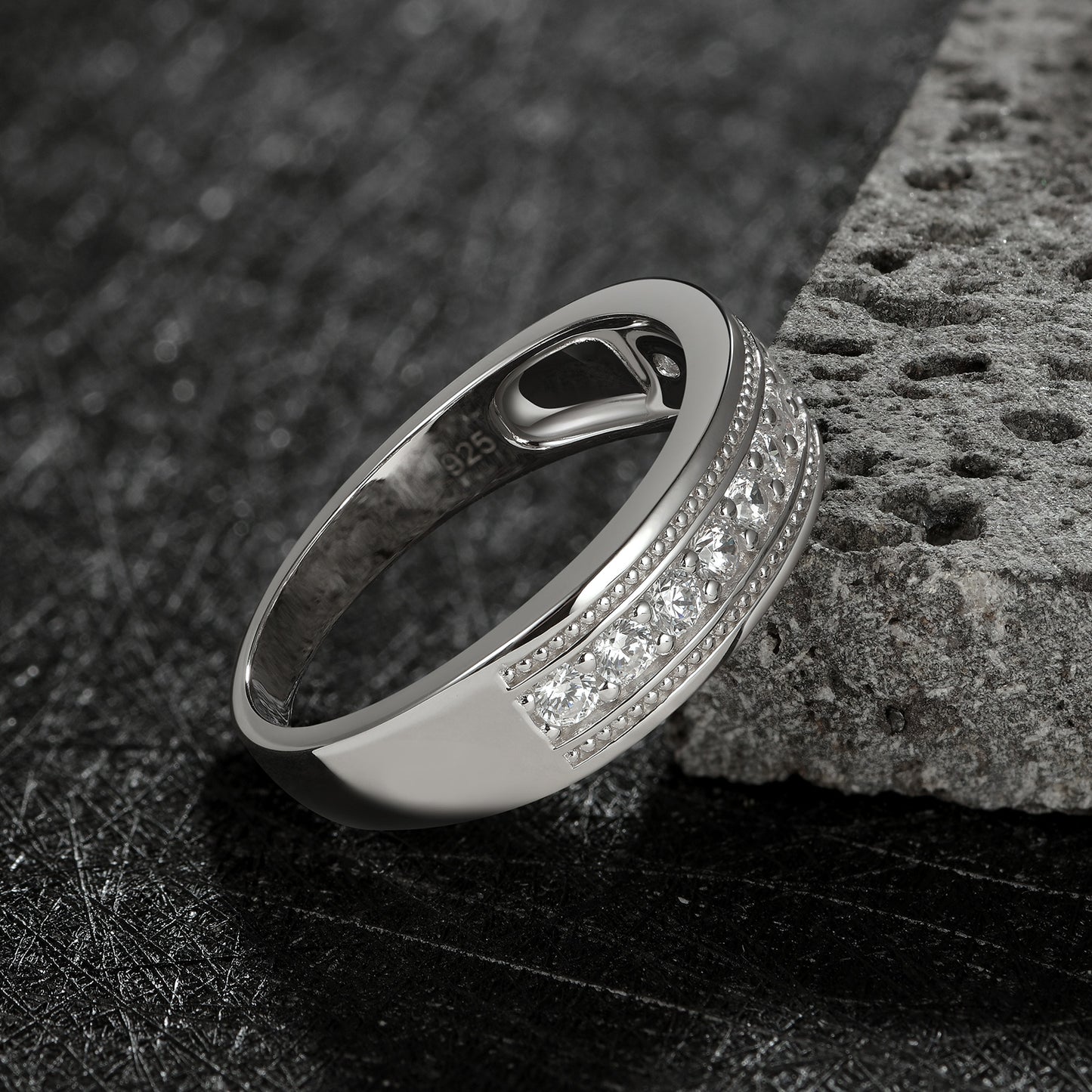 Newshe Jewellery Mens Wedding Band Moissanite Wedding Rings 925 Sterling Silver Promise 1.25ct Round Cut Size 7-13