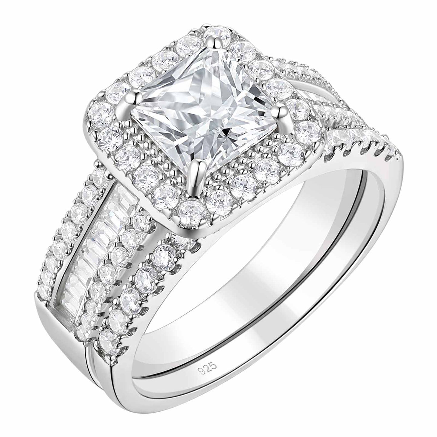 Newshe Jewellery 3.5CT Bridal Ring Sets Princess Cut 925 Sterling Silver AAAAA CZ Engagement Rings Promise Rings for Her Wedding Bands for Women Size 5-10