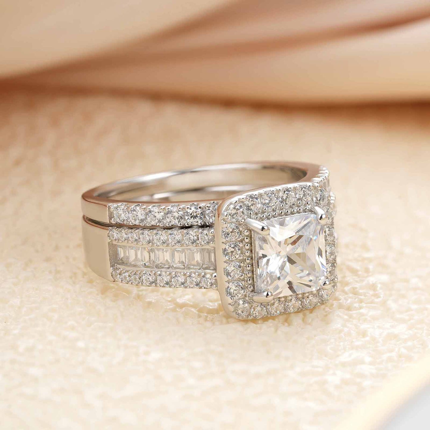 Newshe Jewellery 3.5CT Bridal Ring Sets Princess Cut 925 Sterling Silver AAAAA CZ Engagement Rings Promise Rings for Her Wedding Bands for Women Size 5-10