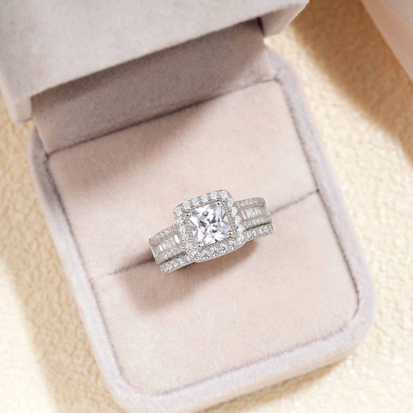Newshe Jewellery 3.5CT Bridal Ring Sets Princess Cut 925 Sterling Silver AAAAA CZ Engagement Rings Promise Rings for Her Wedding Bands for Women Size 5-10