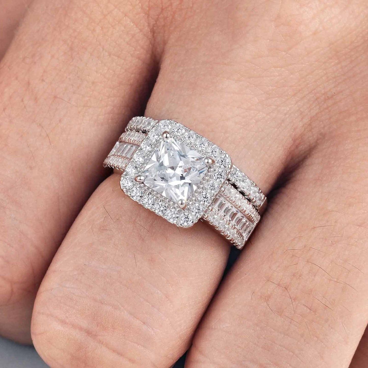 Newshe Jewellery 3.5CT Bridal Ring Sets Princess Cut 925 Sterling Silver AAAAA CZ Engagement Rings Promise Rings for Her Wedding Bands for Women Size 5-10