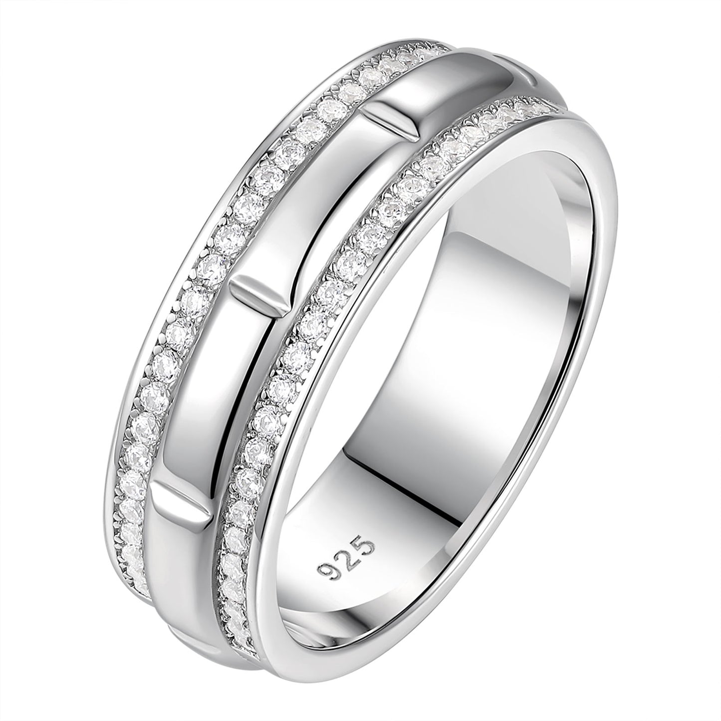 Newshe Mens Wedding Ring Band 925 Sterling Silver With Double Row Round Cut Cubic Zirconia Promise Ring For Him Size 5-10