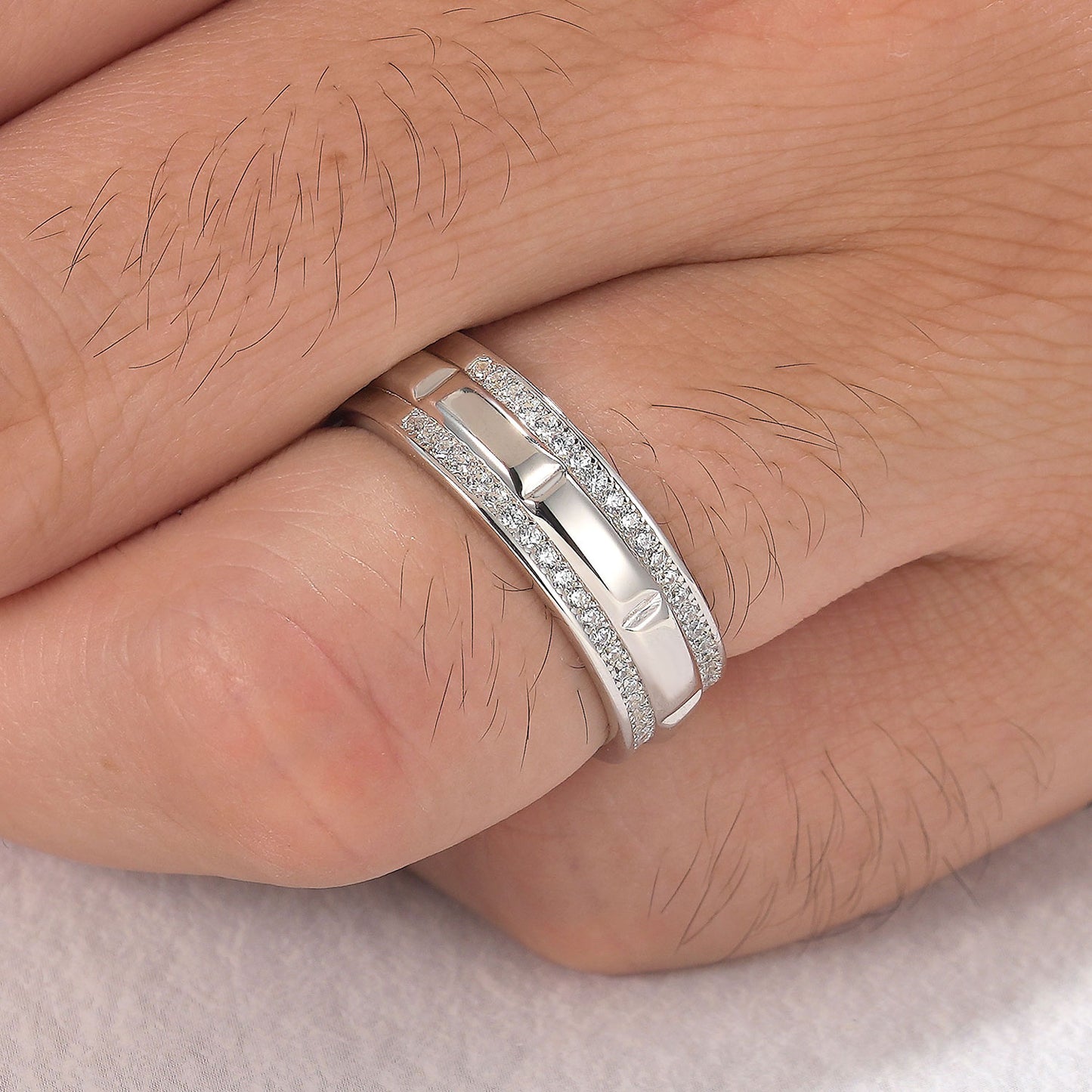 Newshe Mens Wedding Ring Band 925 Sterling Silver With Double Row Round Cut Cubic Zirconia Promise Ring For Him Size 5-10