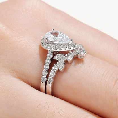 Newshe Wedding Ring Set for Women Vintage 925 Sterling Silver Pear Shaped Cz Bridal Set Size 5-10