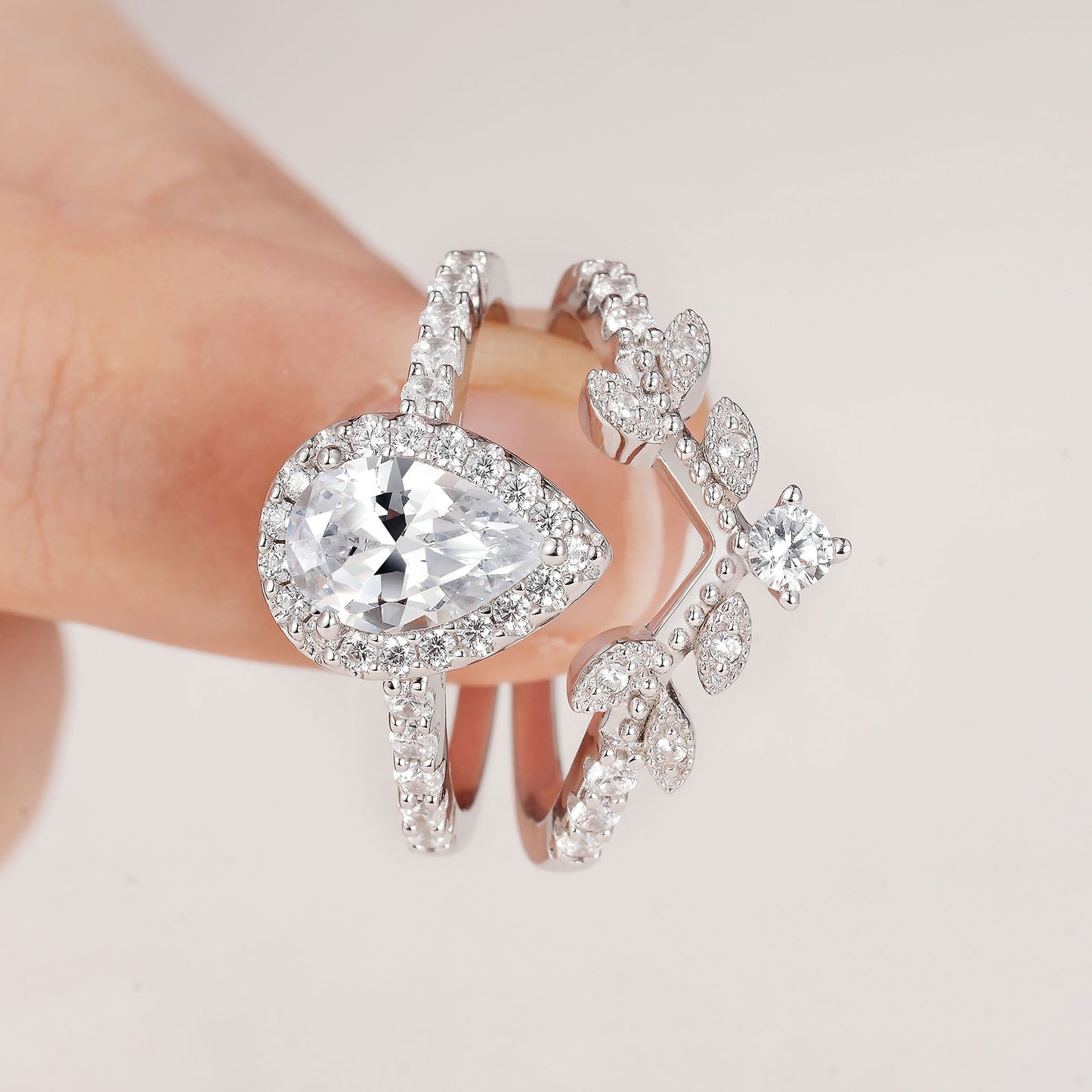 Newshe Wedding Ring Set for Women Vintage 925 Sterling Silver Pear Shaped Cz Bridal Set Size 5-10