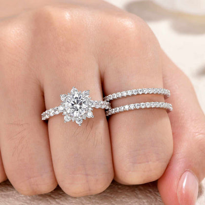 Newshe Wedding Ring Sets Engagement rings for women 925 Sterling Silver Ring Enhancer Flower Halo 5A Cz Size 5-10