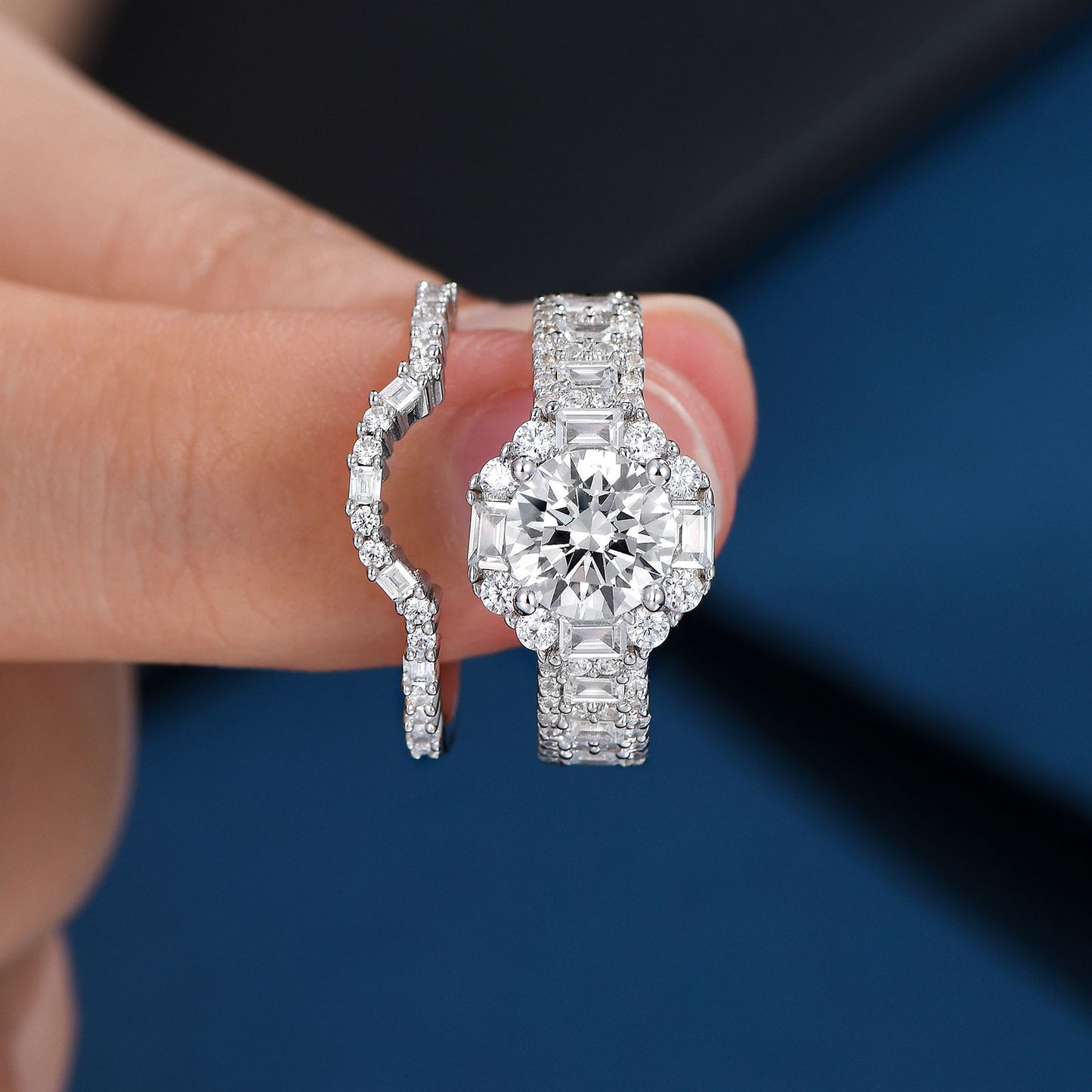 Newshe Jewellery Rings For Women Wedding Ring Sets 925 Sterling Silver AAAAA Cz Round Emerald Size 5-10