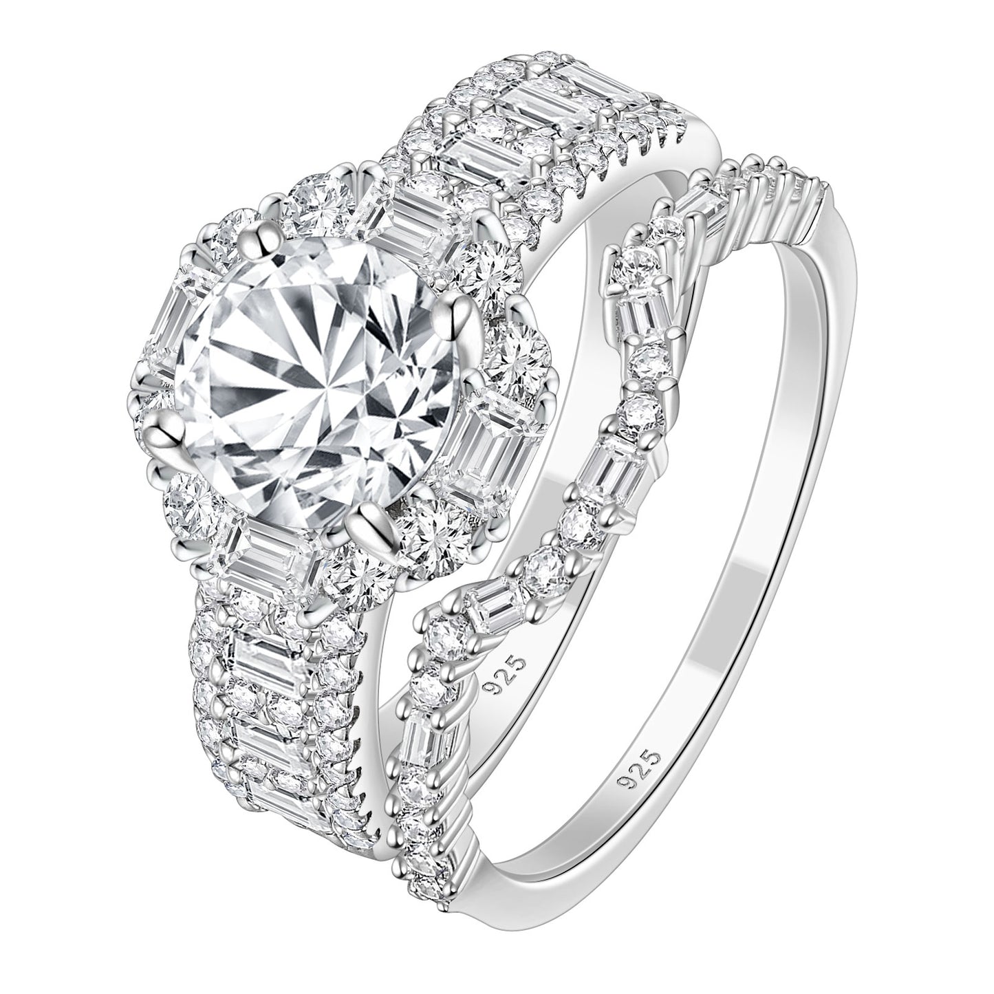 Newshe Jewellery Rings For Women Wedding Ring Sets 925 Sterling Silver AAAAA Cz Round Emerald Size 5-10