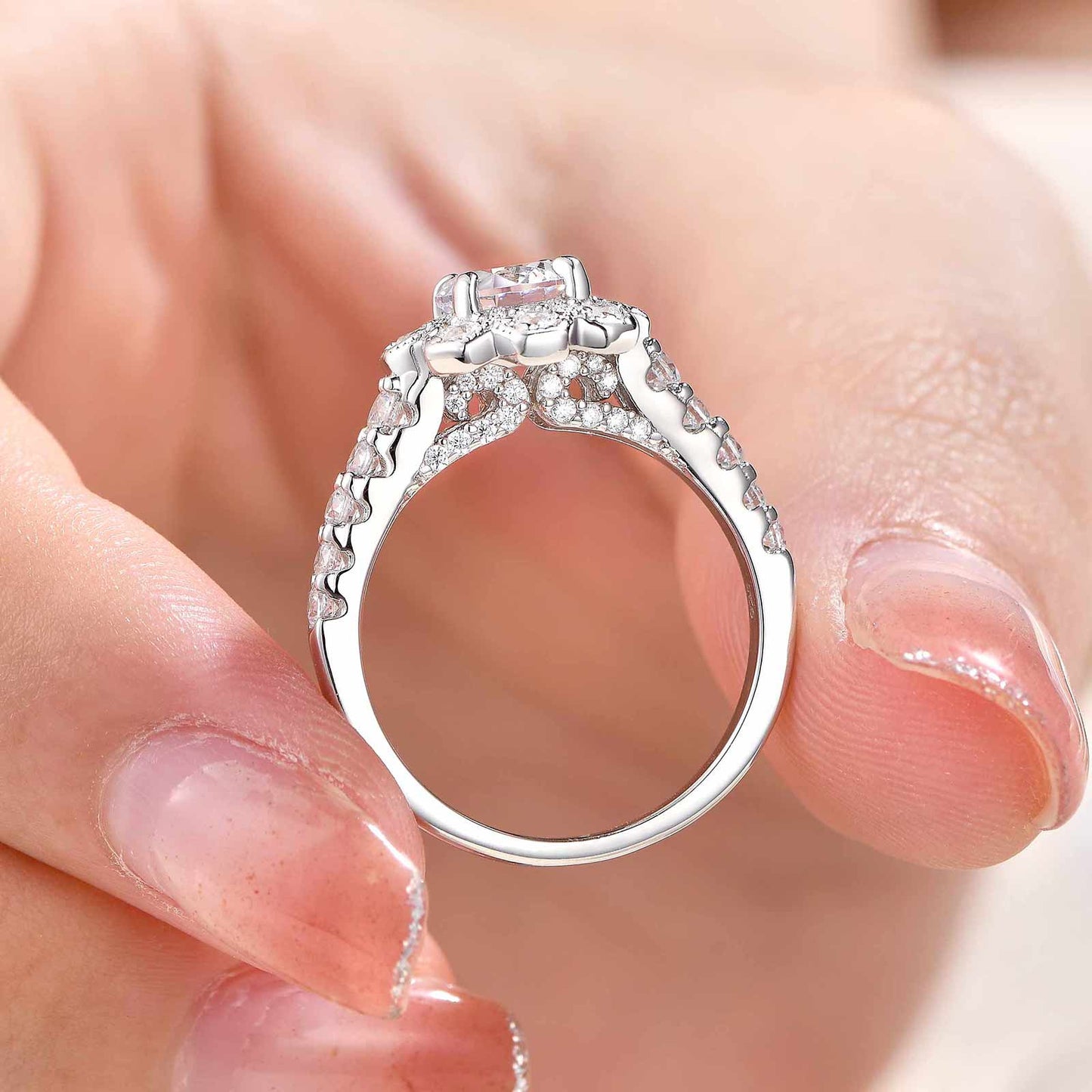 Newshe Engagement Wedding Rings for Women Flower Halo Ring Set 1.6 Ct 925 Sterling Silver 5A Cz Size 5-10