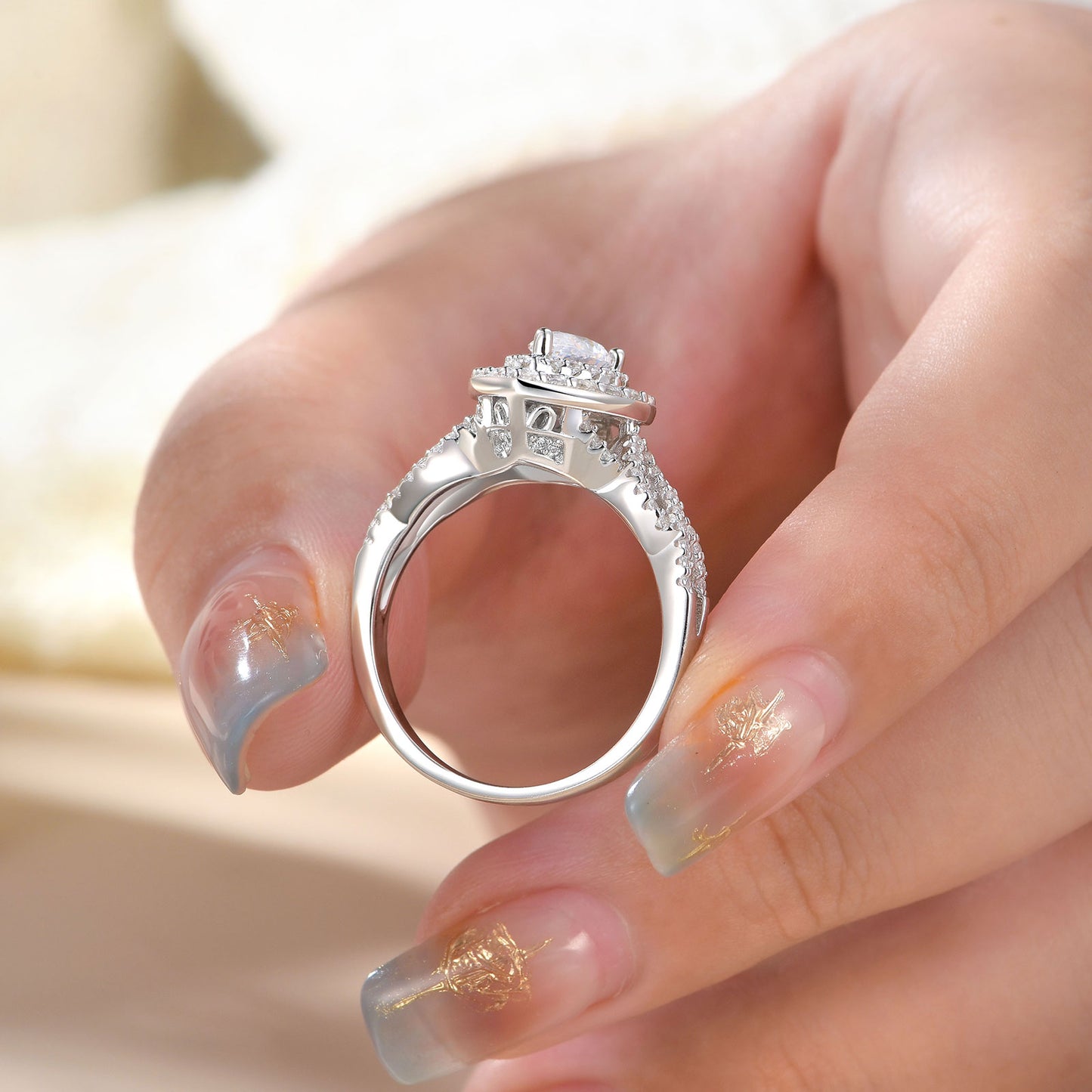 Newshe Jewellery Wedding Rings for Women AAAAA Cz 925 Sterling Silver Promise Rings for Her Pear Bridal Set