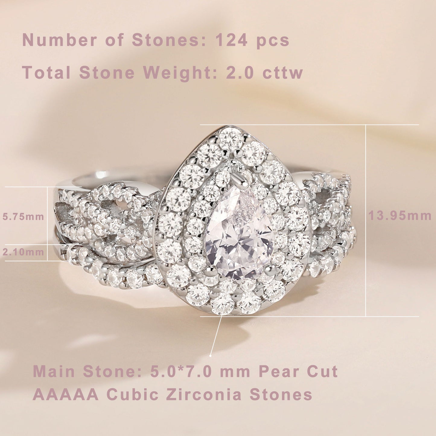 Newshe Jewellery Wedding Rings for Women AAAAA Cz 925 Sterling Silver Promise Rings for Her Pear Bridal Set
