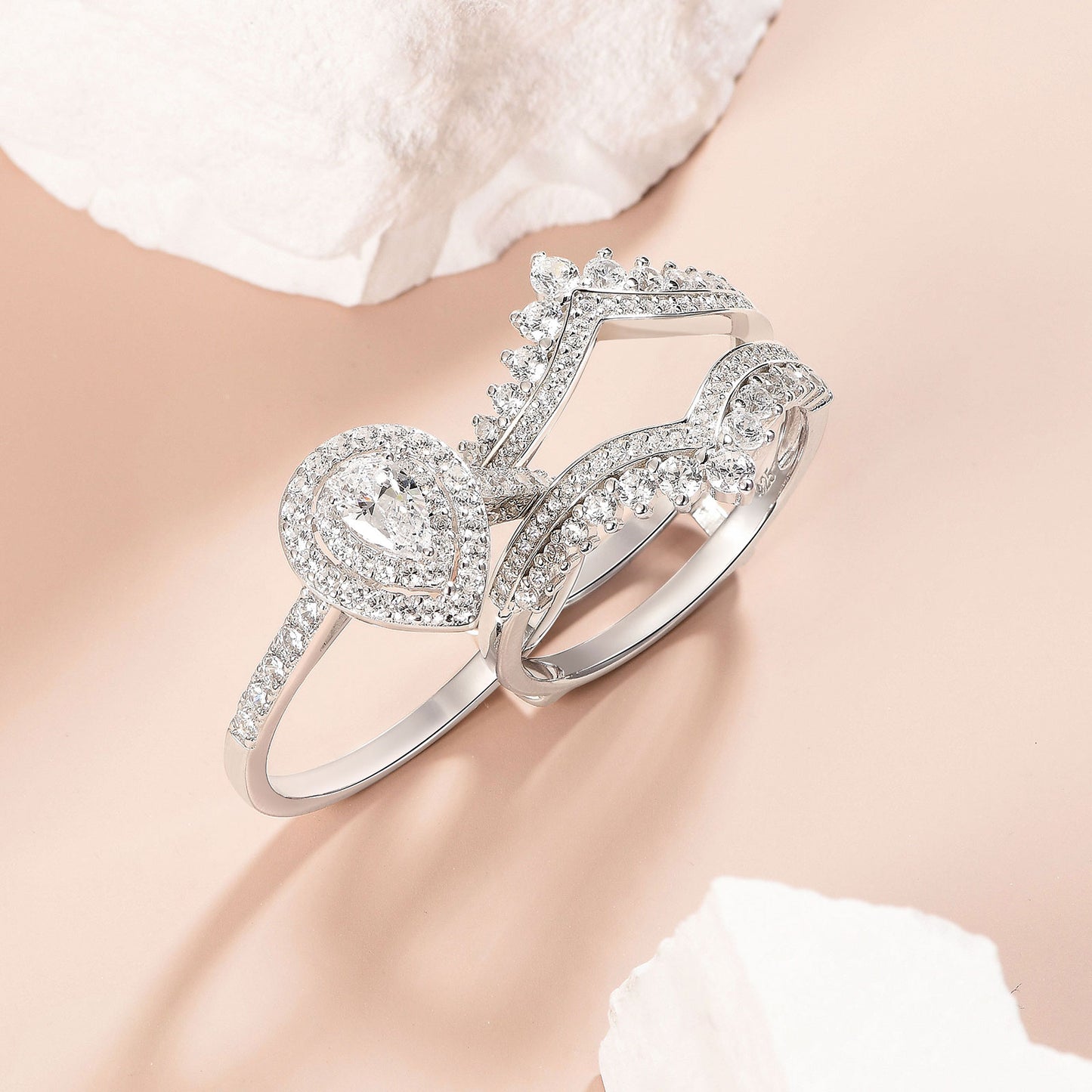 Heinlov Wedding Rings Set AAAAA Cz Rings for Women Engagement Rings 925 Sterling Silver Bridal Ring Enhancer Size 5-10