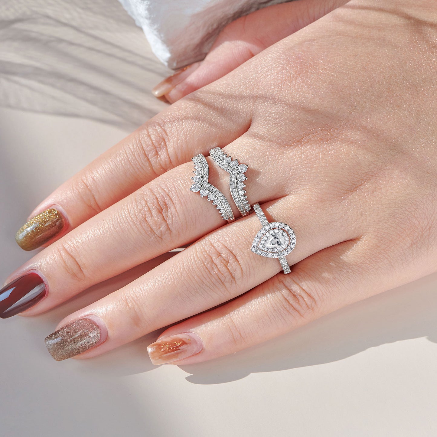 Heinlov Wedding Rings Set AAAAA Cz Rings for Women Engagement Rings 925 Sterling Silver Bridal Ring Enhancer Size 5-10