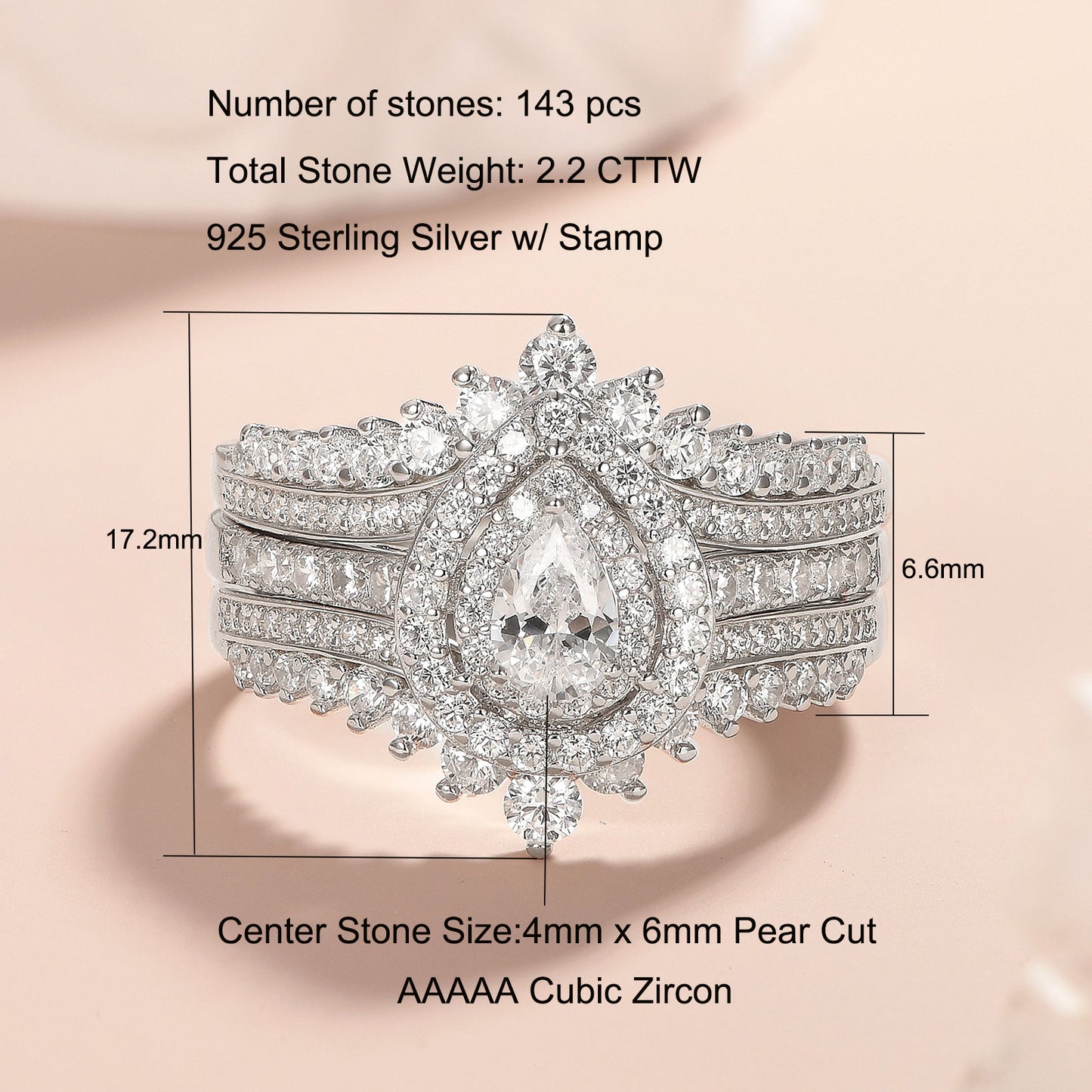Newshe Jewellery Wedding Rings Set AAAAA Cz Rings for Women Engagement Rings 925 Sterling Silver Bridal Ring Enhancer Size 5.5-12