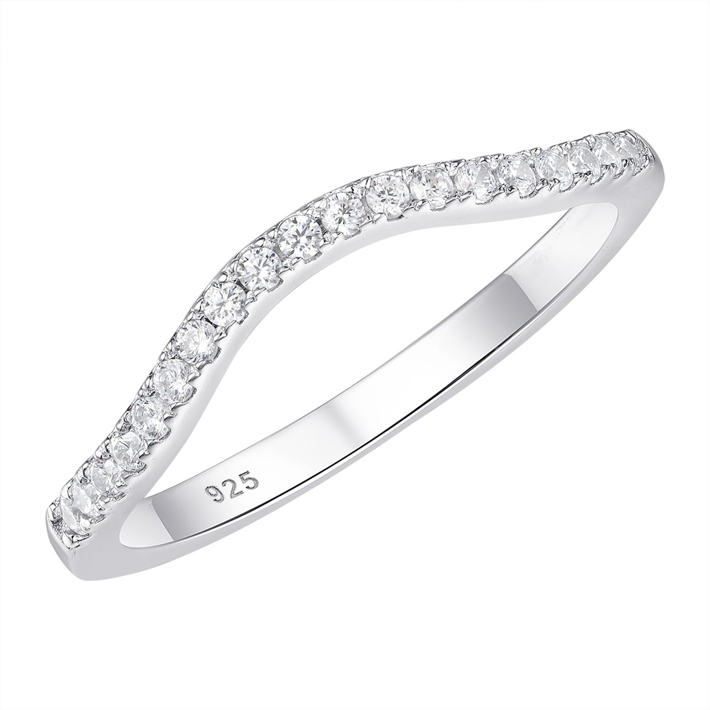 Newshe Jewellery Moissanite Curved Wedding Bands for Her Stacking Eternity Rings 925 Sterling Silver Wishbone Size 5-10