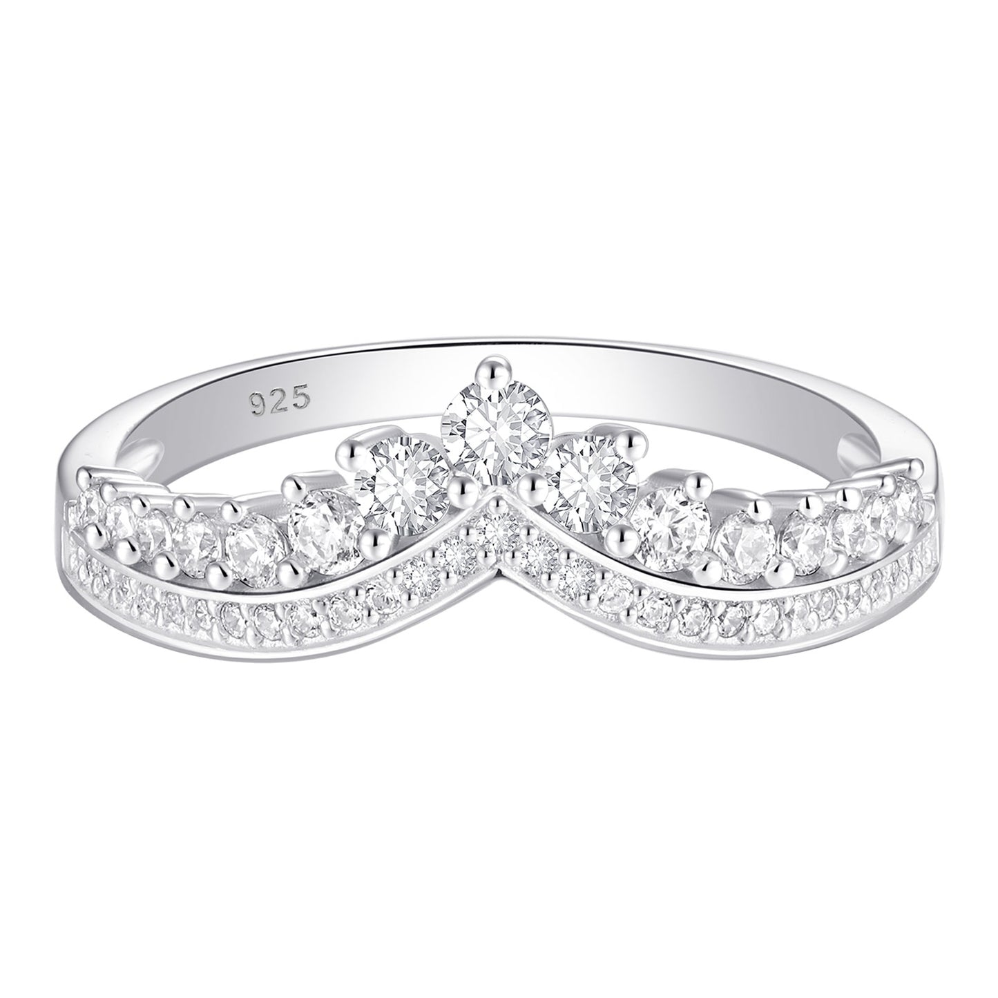 Newshe Jewellery AAAAA Crown Wedding Band for Women Stackable Eternity Rings 925 Sterling Silver Engagement Ring Size 5-10