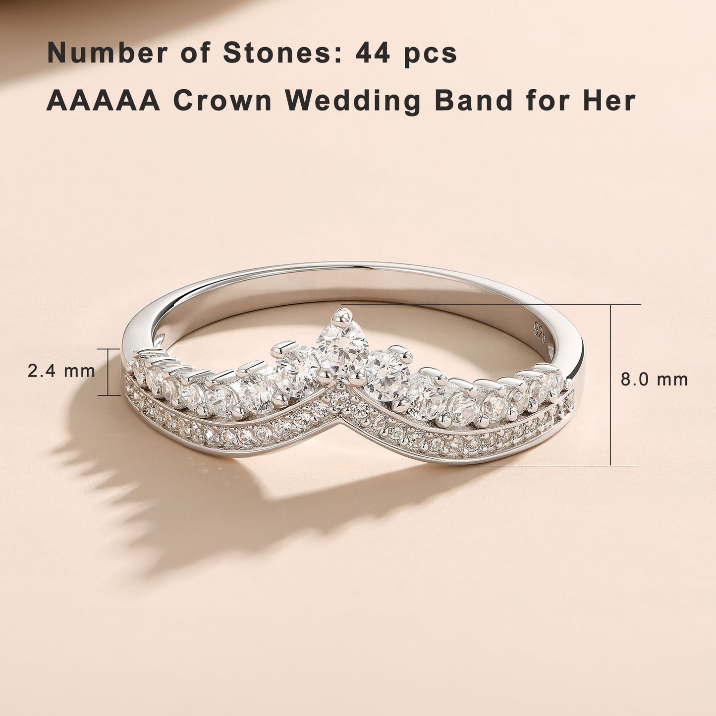 Newshe Jewellery AAAAA Crown Wedding Band for Women Stackable Eternity Rings 925 Sterling Silver Engagement Ring Size 5-10