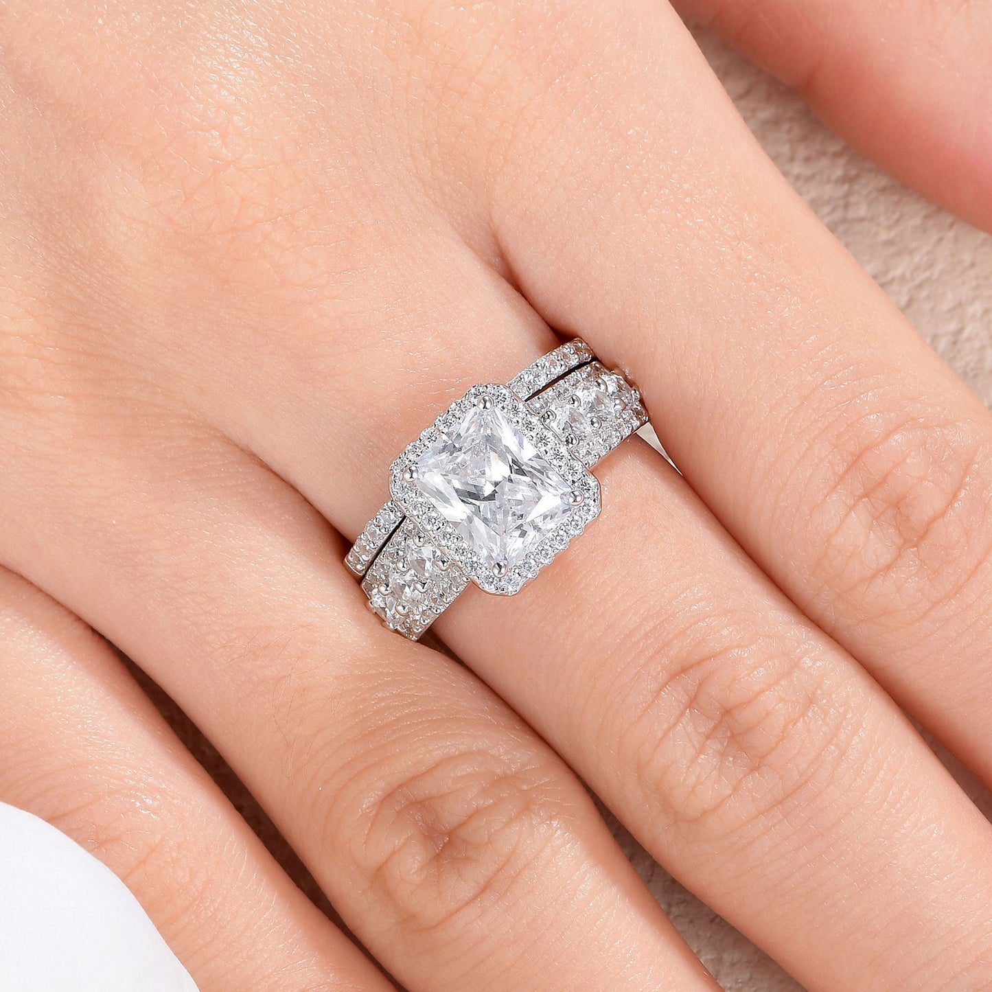 Newshe Jewellery 4CT Wedding Ring Sets Radiant Cut 925 Sterling Silver wedding rings for woman AAAAA Cz Size 5-10