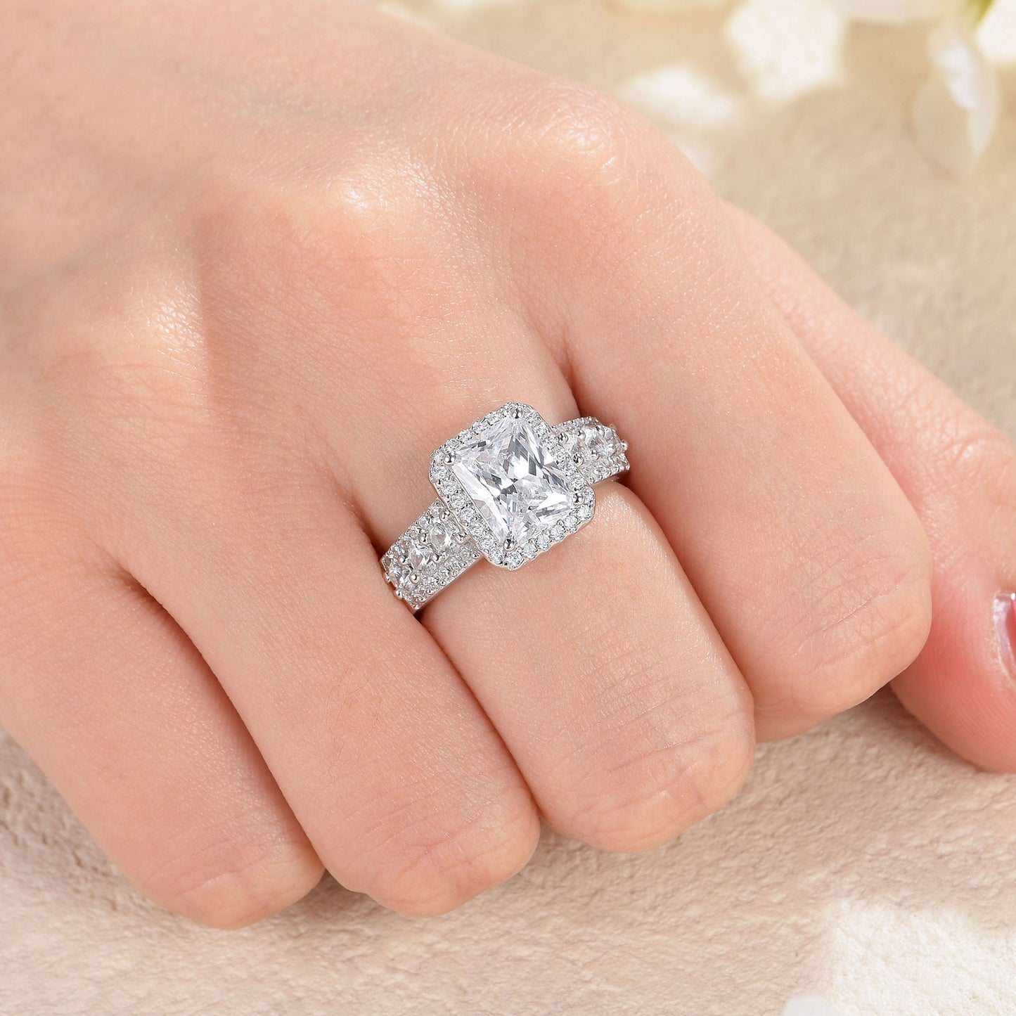 Newshe Jewellery 4CT Wedding Ring Sets Radiant Cut 925 Sterling Silver wedding rings for woman AAAAA Cz Size 5-10