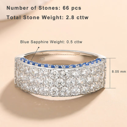 Newshe Jewellery Wide Wedding Bands for Women 5A Cz Engagement Ring for Her Sterling Silver Eternity Blue Sapphire Round Size 5-10