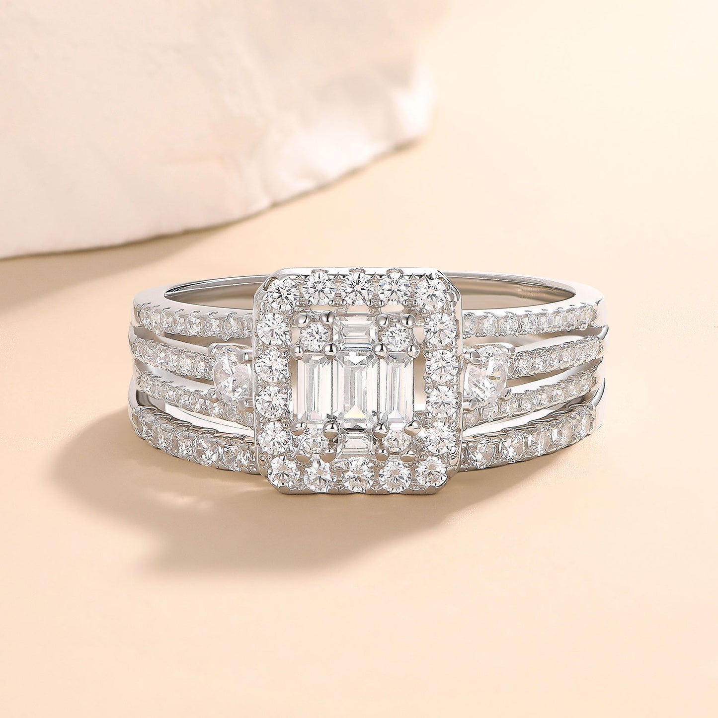 Newshe Jewellery Wedding Ring Sets for Her AAAAA Cz Engagement Band Rings for Women Emerald 925 Sterling Silver Size 5-10