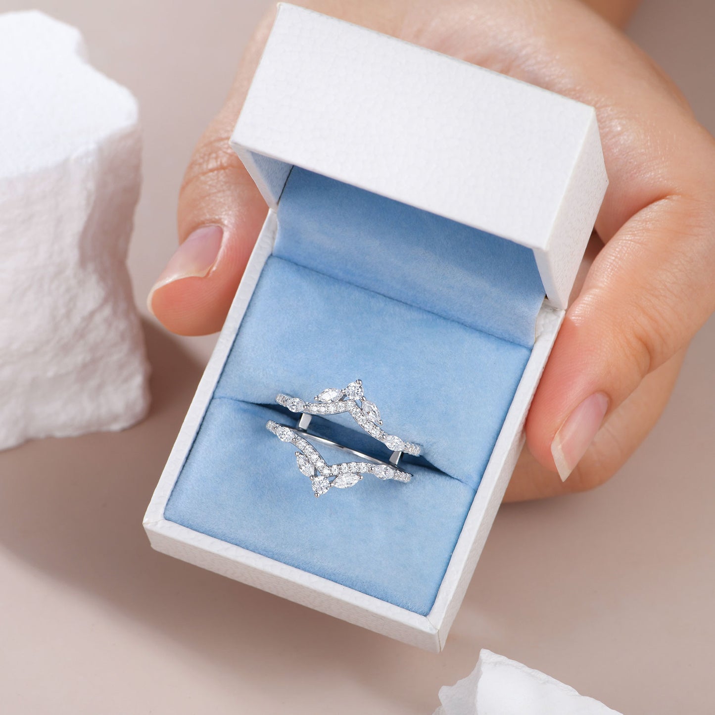 Newshe Jewellery 5A Cz Wedding Ring Enhancer for Engagement Rings 925 Sterling Silver Marquise Promise Eternity Band Sz 5-10