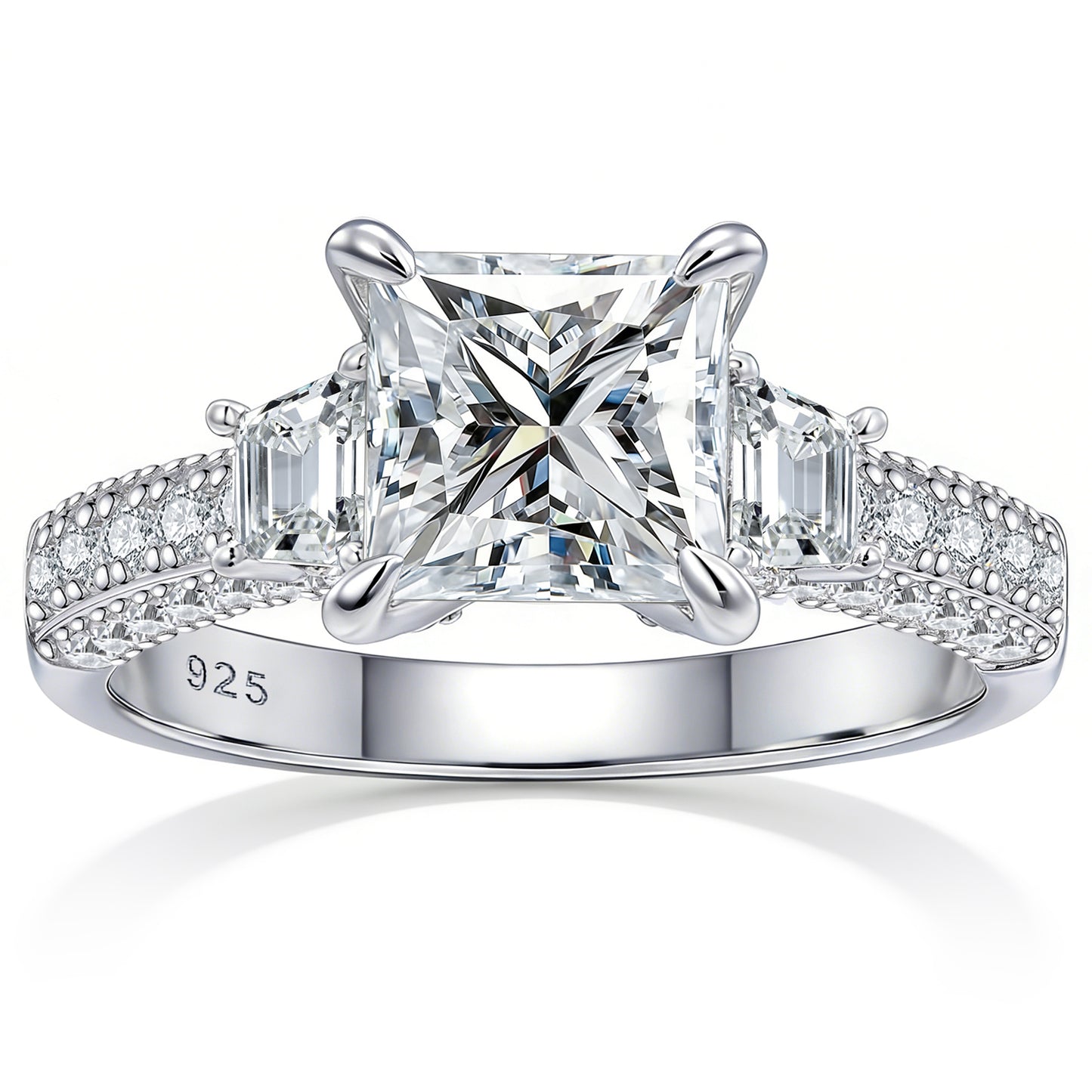 Newshe 3Ct Moissanite Wedding Engagement Rings for Women Three Stone 925 Sterling Silver Princess Promise