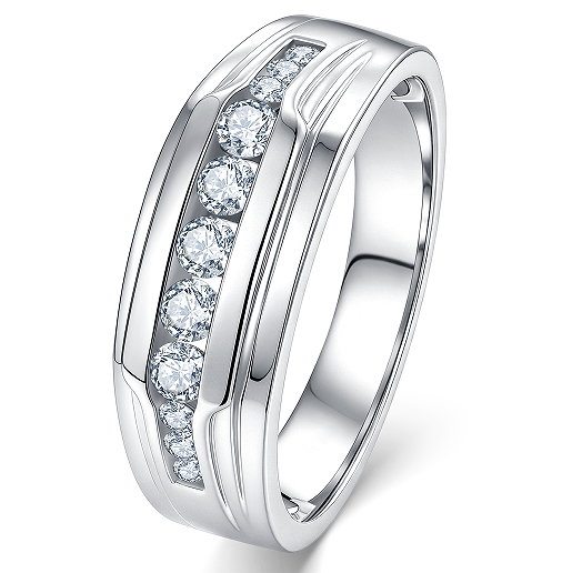 Newshe Jewellery Moissanite Men Wedding Band Ring D Color VVS1 Round Promise Rings for Him White Gold Plated