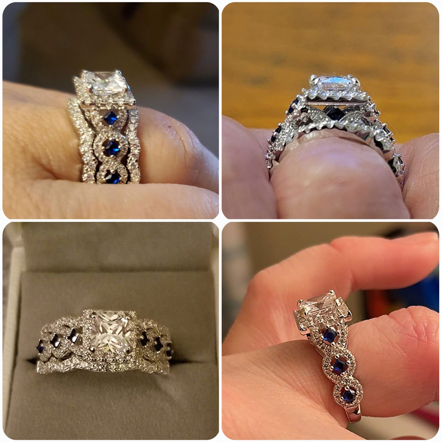 Newshe Engagement Wedding Ring Set 925 Sterling Silver 3pcs 2.5ct Princess White Cz Blue Size 4-13