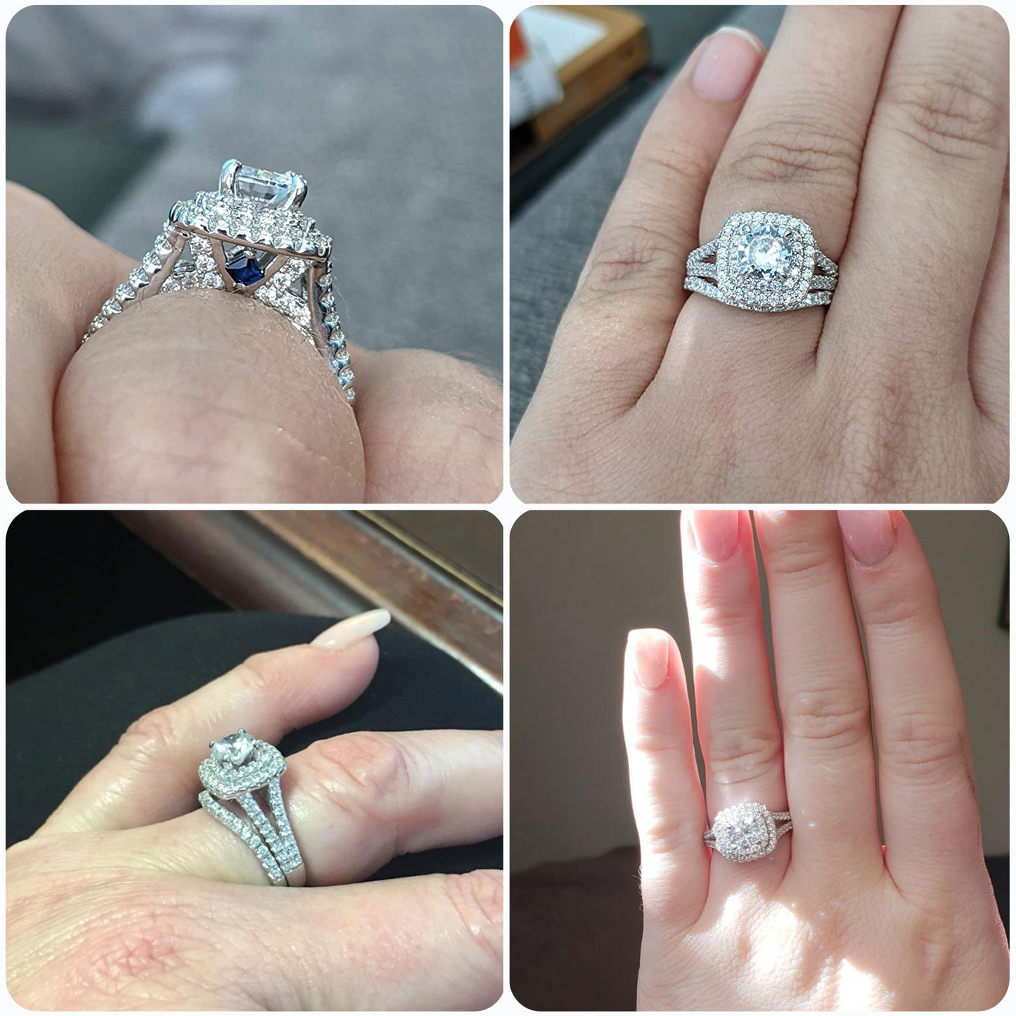 Newshe Wedding Engagement Ring Set 925 Sterling Silver 2ct Round Created Blue Sapphire White Cz Size 4-13