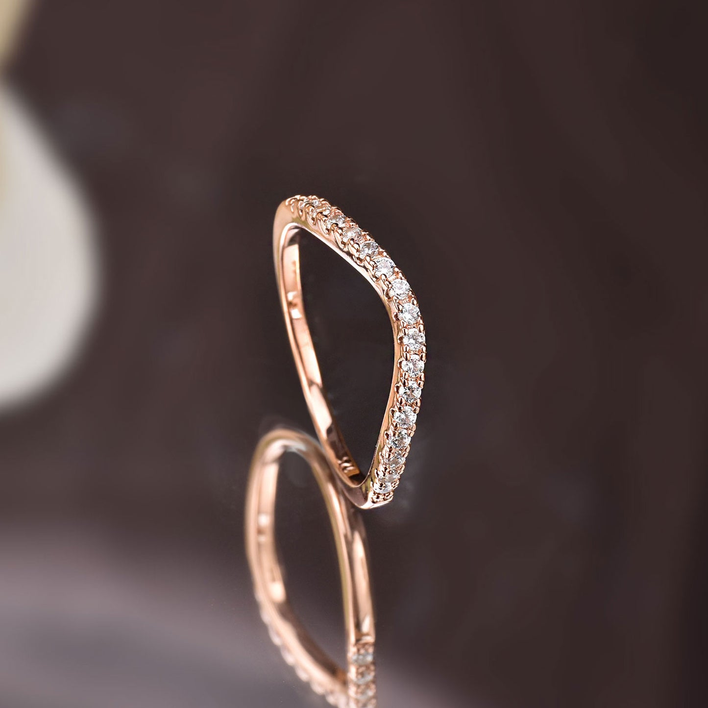 Newshe Curved Wedding Bands for Women Stacking Sterling Silver Eternity Rings Cz Wishbone Rose Gold Size 5-10
