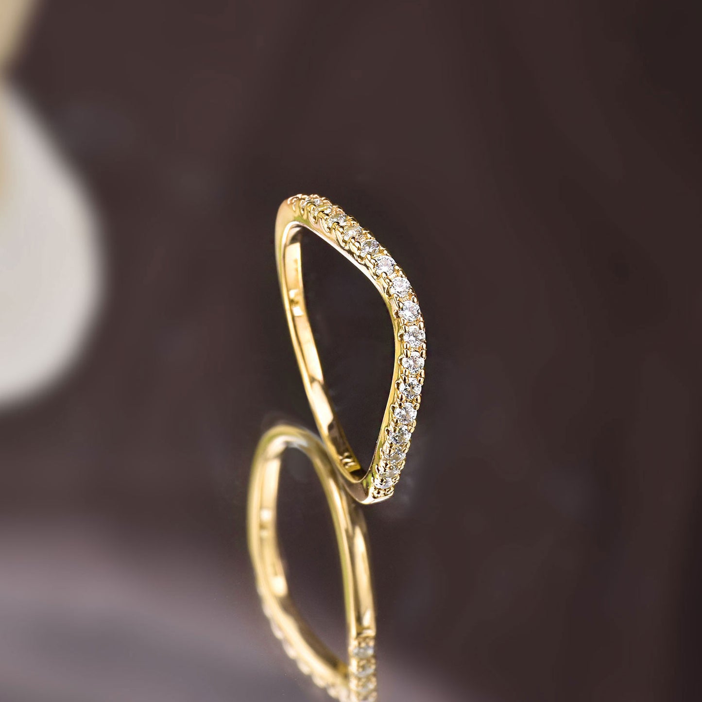 Newshe Curved Wedding Bands for Women Stacking Sterling Silver Eternity Rings Cz Wishbone Yellow Gold Size 5-10