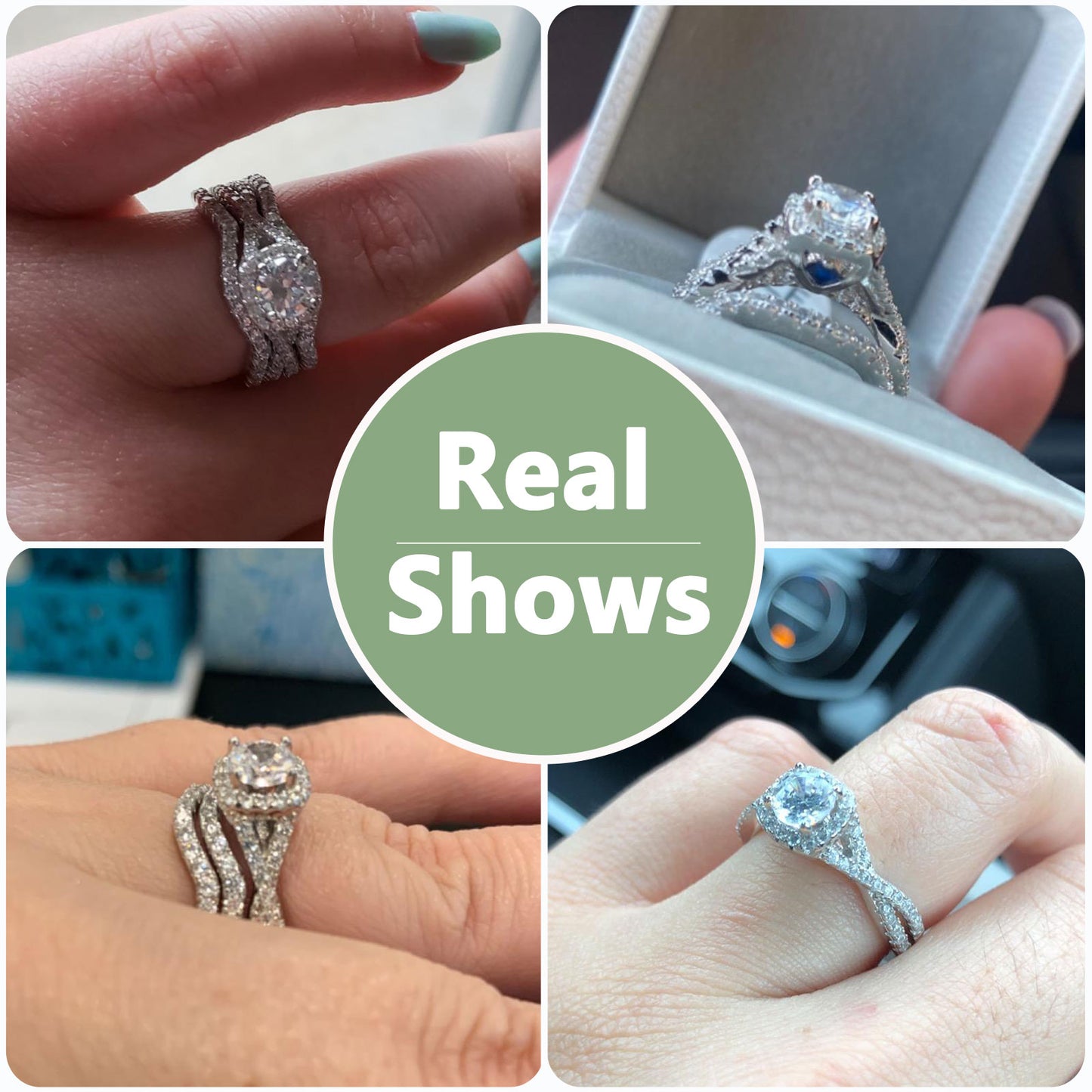 Newshe Engagement Wedding Ring Setss for Women 925 Sterling Silver 3pcs Round White AAAAA Cz Size 5-10