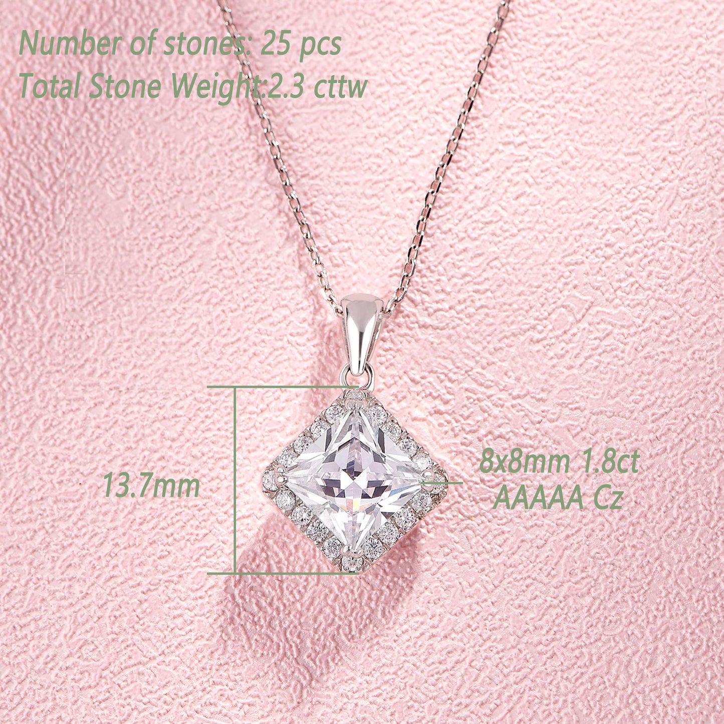 Newshe Jewellery Princess Cut Adjustable Necklace Womens Pendant Bridal Wedding Jewelry Sets Cubic Zirconia