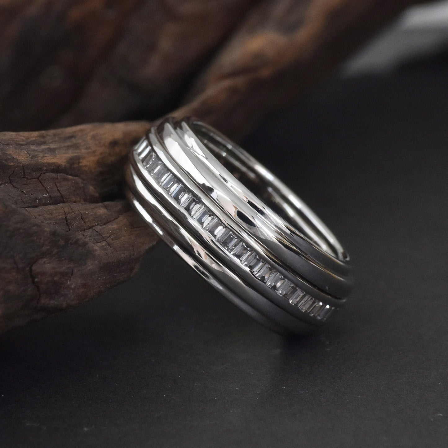 Newshe 5A Cubic Zirconia Men's Wedding Band 18K White Gold Plated Wedding Rings For Men Christmas Gifts For Men Size 5-10