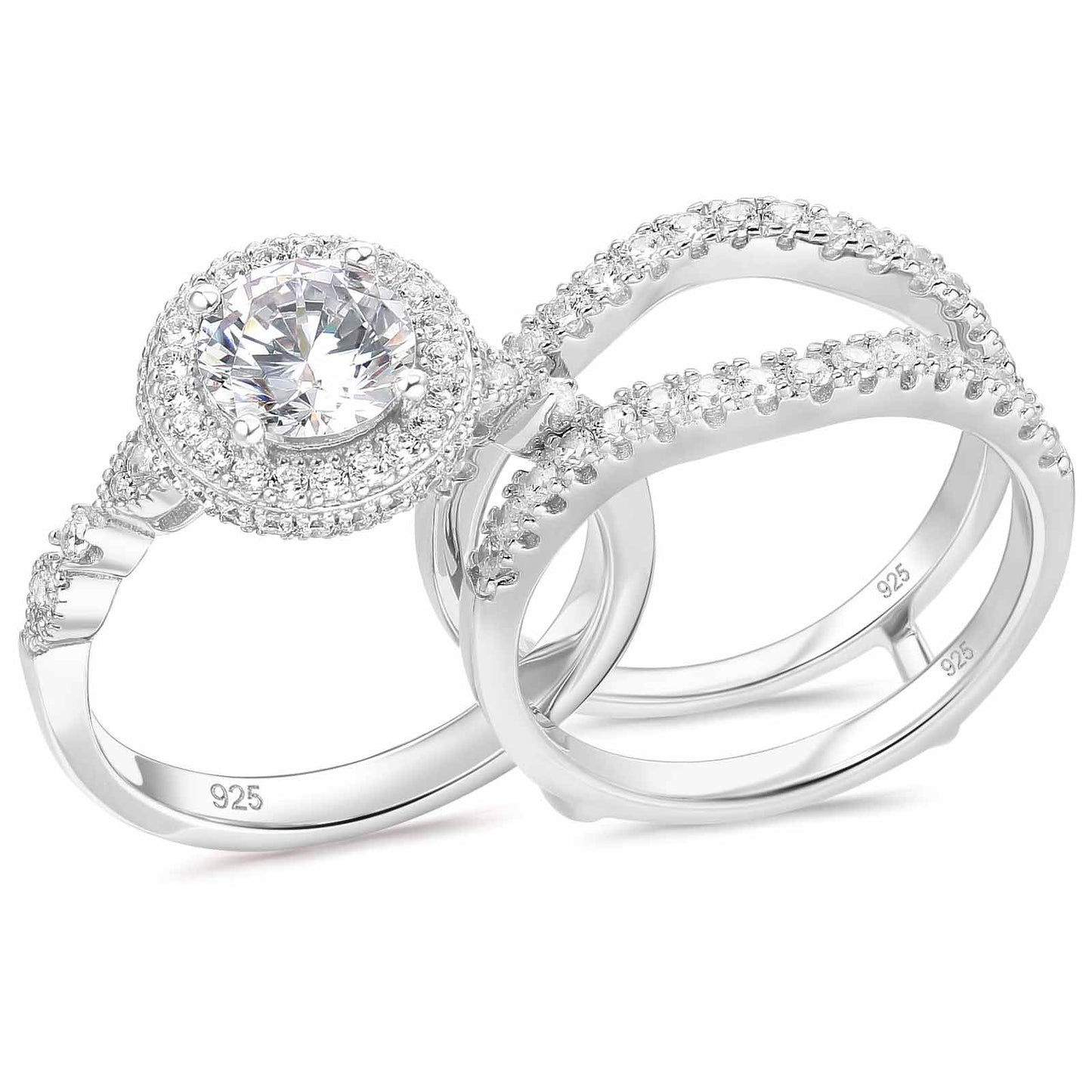 Newshe Genuine 925 Sterling Silver Heart Rings for Women AAAAA Cubic Zircon Wedding Engagement Bridal Set Jewelry Size 5-10