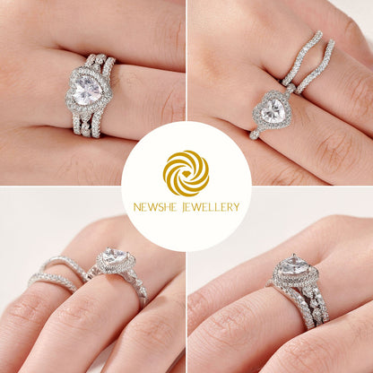 Newshe Genuine 925 Sterling Silver Heart Rings for Women AAAAA Cubic Zircon Wedding Engagement Bridal Set Jewelry Size 5-10