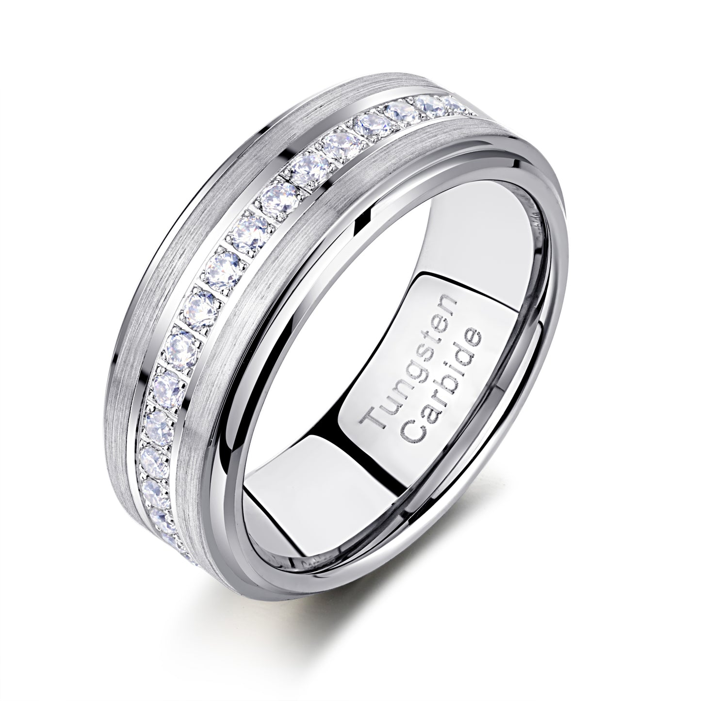 Newshe Jewellery Tungsten Wedding Bands for Him Rings for Men Men Rings Cubic Zirconia 8mm Matte Brushed Size 7-13