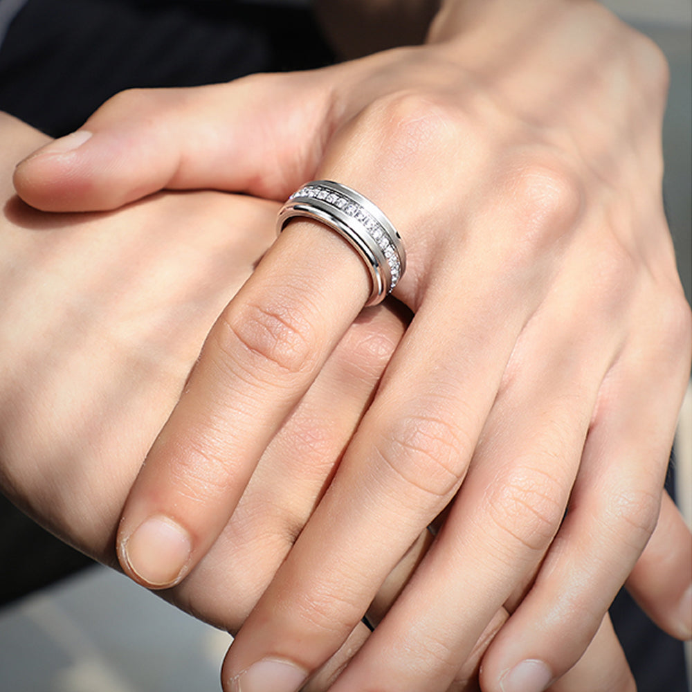Newshe Jewellery Tungsten Wedding Bands for Him Rings for Men Men Rings Cubic Zirconia 8mm Matte Brushed Size 7-13