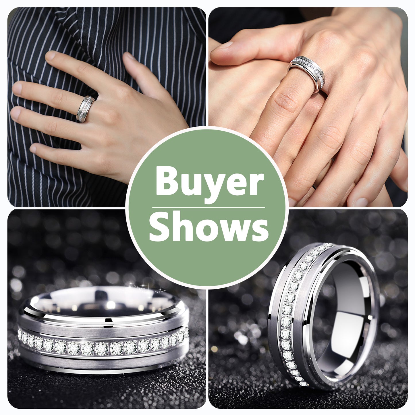 Newshe Jewellery Tungsten Wedding Bands for Him Rings for Men Men Rings Cubic Zirconia 8mm Matte Brushed Size 7-13