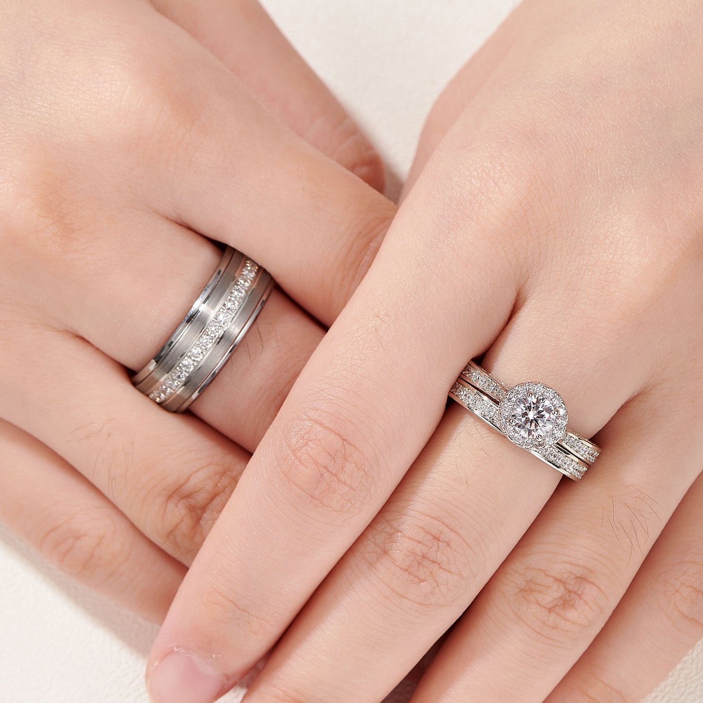 Newshe Wedding Rings Set for His and Hers Women Mens Tungsten Wedding Bands Round Cz 3Ct Sterling Silver