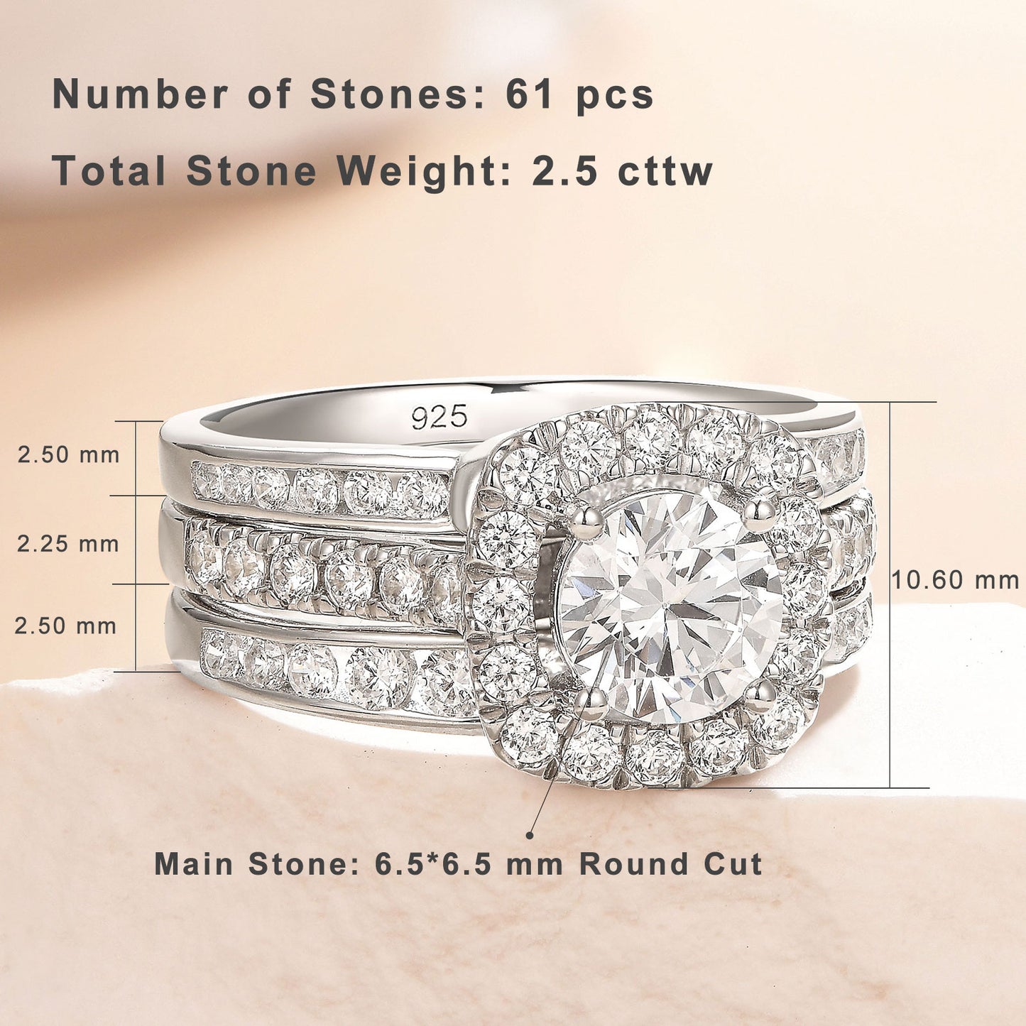 Newshe Jewellery Wedding Rings for Women AAAAA Cz 925 Sterling Silver Engagement Bridal Band Set Enhancers and Wraps Size 5-10