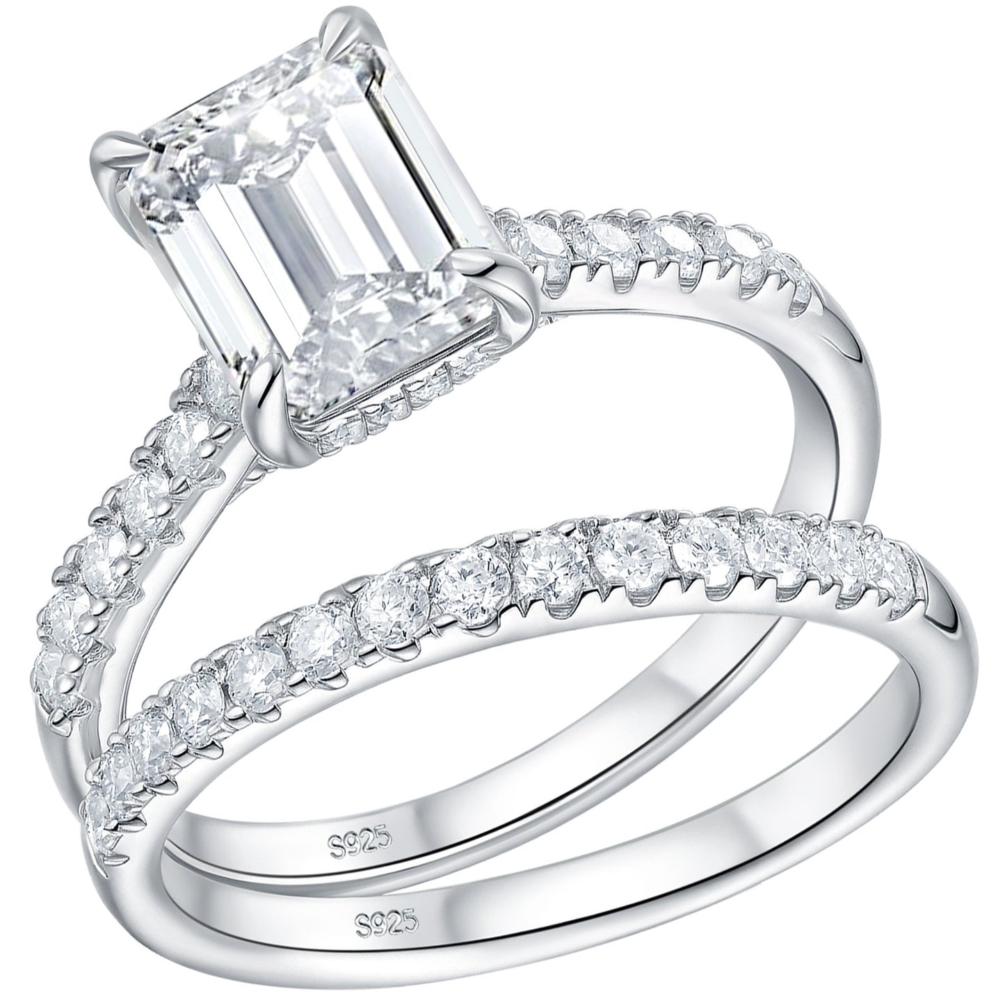 Newshe Jewellery 3 Ct Emerald Moissanite Bridal Ring Sets for Women D Color VVS1 925 Sterling Silver Size 5-10