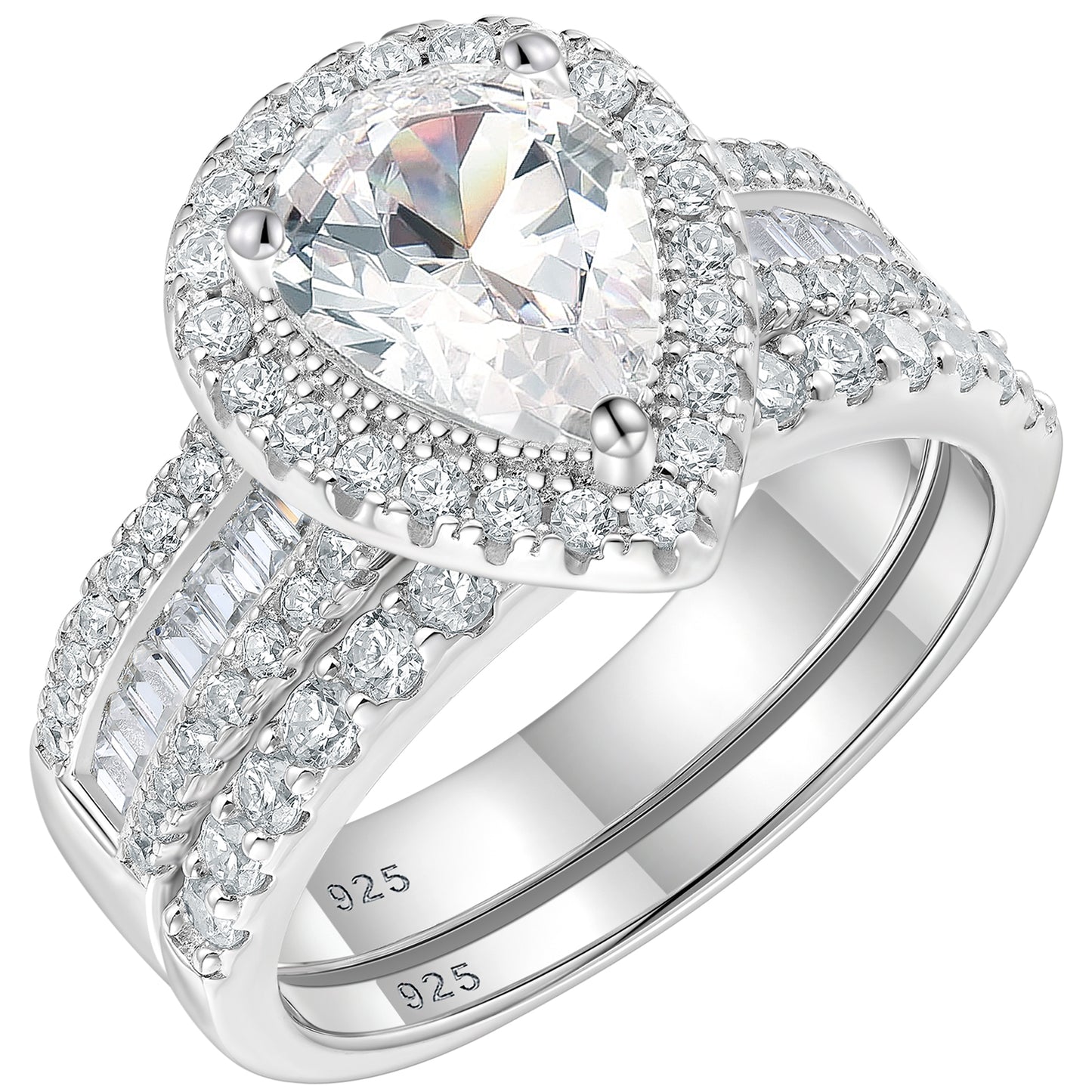 Newshe Jewellery 3 Ct Bridal Rings for Women Halo Pear Cut 925 Sterling Silver Rings AAAAA Cz with Elegant Gift Box Size 5-10