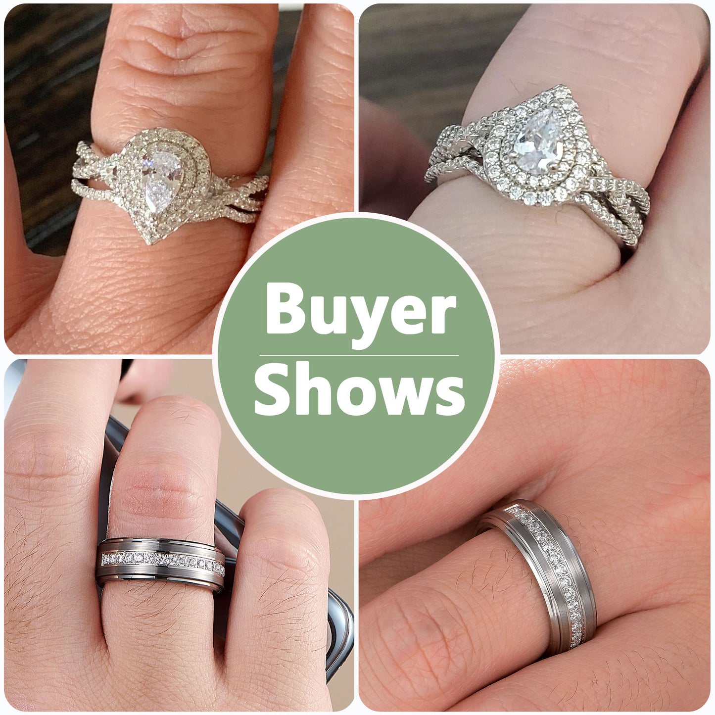 Newshe Jewellery Wedding Rings Set for His and Her Women Mens Tungsten Wedding Bands Pear 925 Sterling Silver Cz
